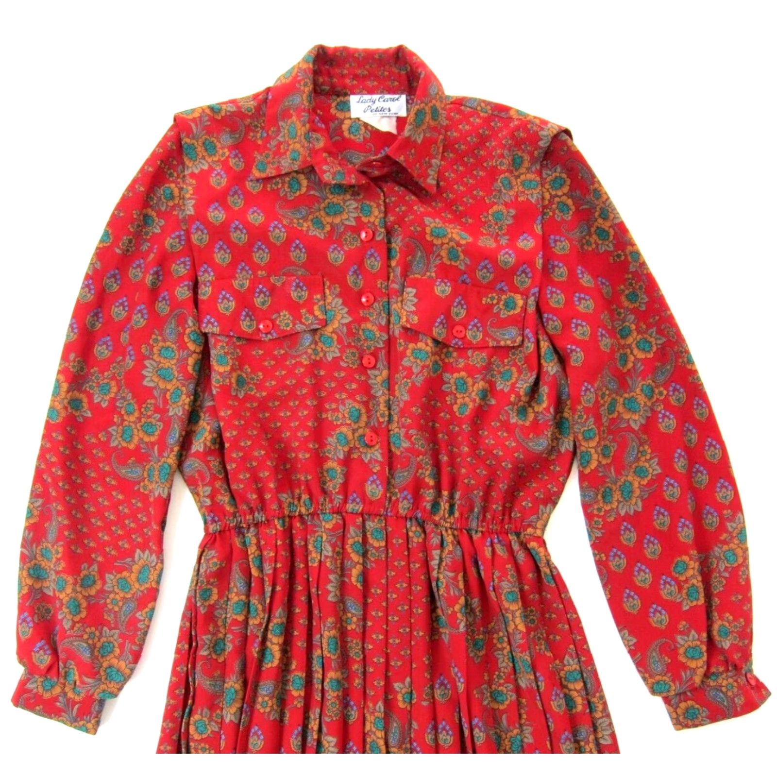 Vintage VINTAGE Lady Carol Shirt Dress S-M Women Floral Collared Long Sleeve Red Brown Green Outfit Size S / US 4 / IT 40 - 3 Thumbnail