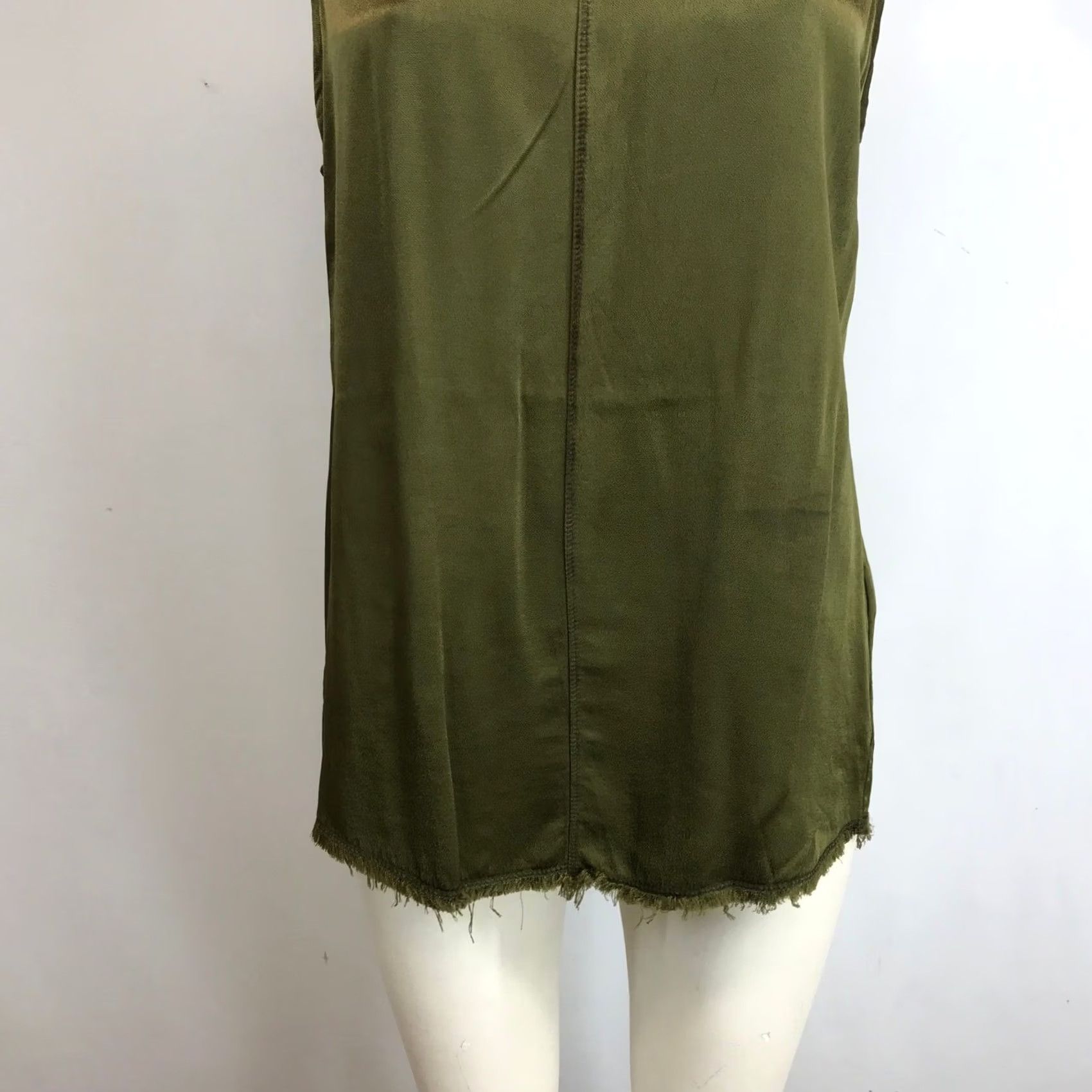 Olive XCVI Womens Olive Green Satin Jersey Sleeveless Top Small 1428Z - & Fringe Tank Size S / US 4 / IT 40 - 3 Thumbnail