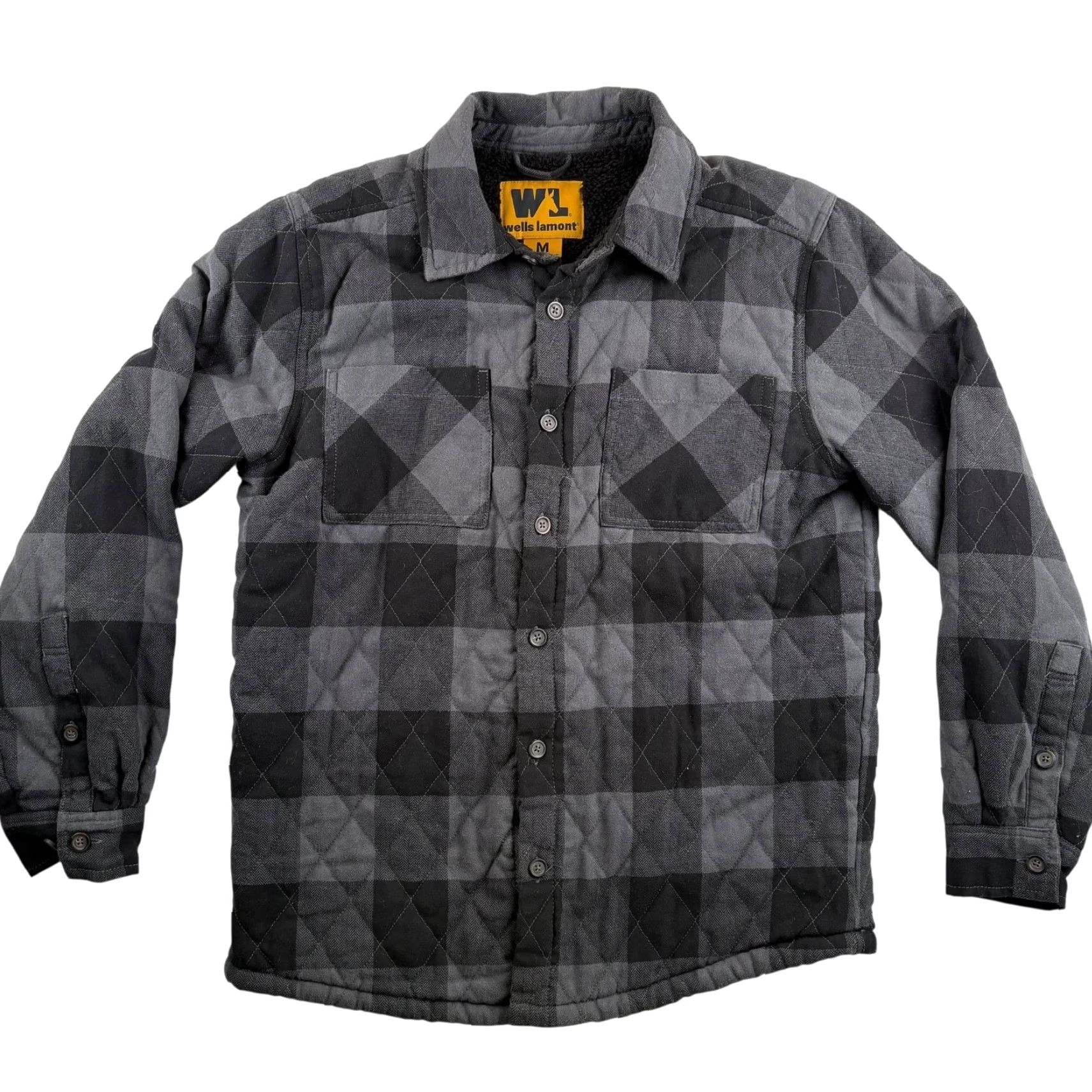 Vintage Wells Lamont Men’s Quilted Sherpa-Lined Plaid Button-Down Jacket Gray Medium Size US M / EU 48-50 / 2 - 2 Thumbnail
