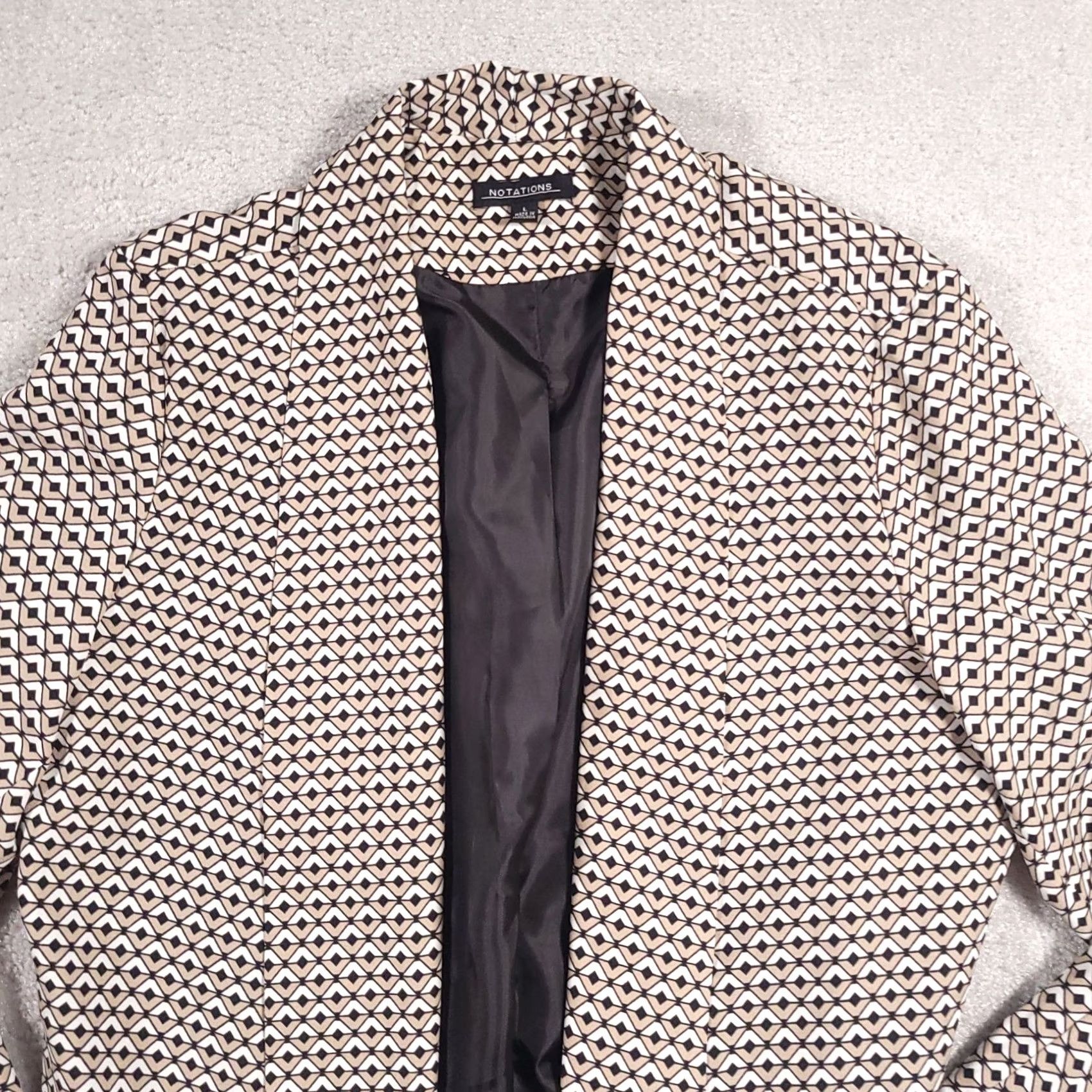 Vintage Notations Jacket Blazer Women's Large Geometric Print Open Front Lined Blazer Size L / US 10 / IT 46 - 3 Thumbnail