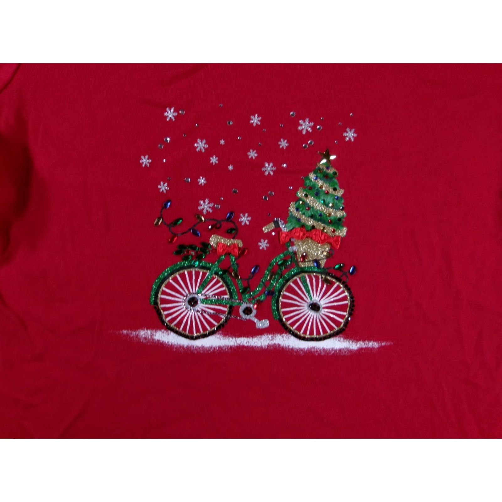 Vintage Karen Scott Shirt Womens M Red Christmas Bicycle Sequin Embellished Long Sleeve Size M / US 6-8 / IT 42-44 - 2 Thumbnail