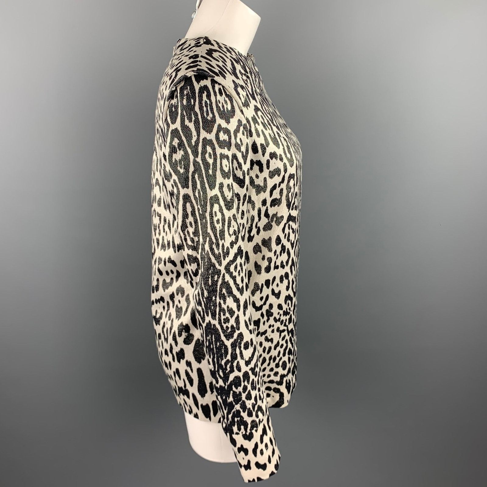 Haider Ackermann Silver & Black Leopard Print Silk Blend Blouse Size M / US 6-8 / IT 42-44 - 3 Thumbnail