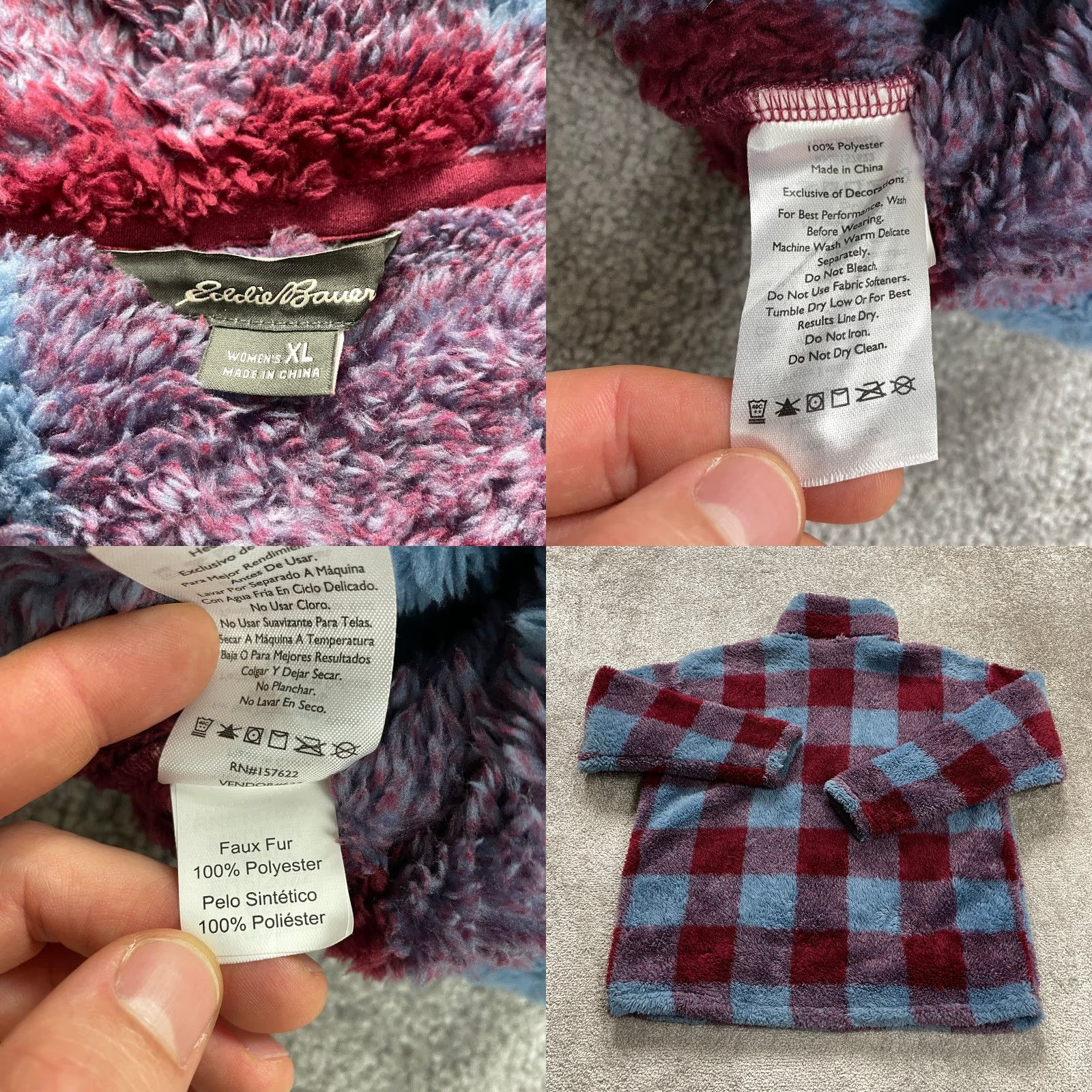 Eddie Bauer Eddie Bauer Jacket Womens XL Blue Red Plaid Fleece 1/4 Zip Soft Faux Fur Outdoor Size XL / US 12-14 / IT 48-50 - 8 Thumbnail
