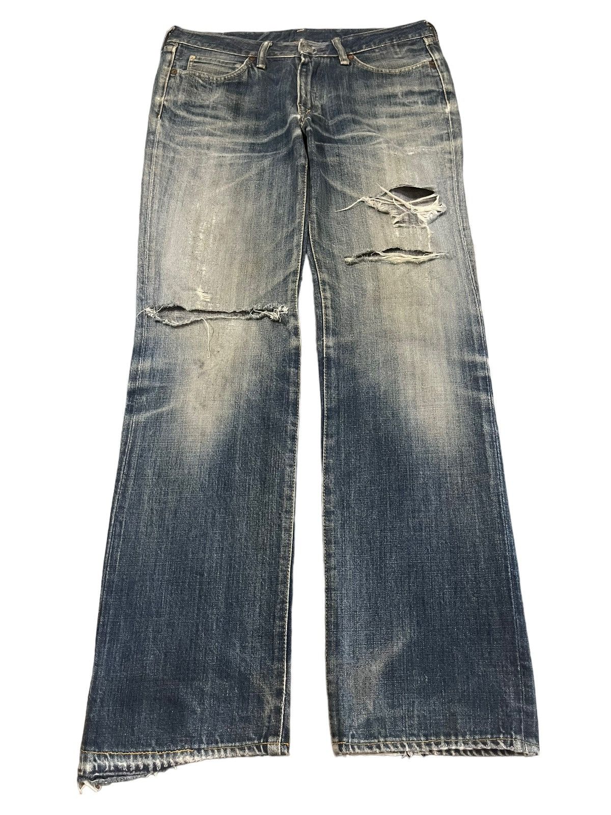 45rpm Vintage Japanese 45rpm Studio Blue Wash Distress Loose Jeans Size US 32 / EU 48 - 1 Thumbnail