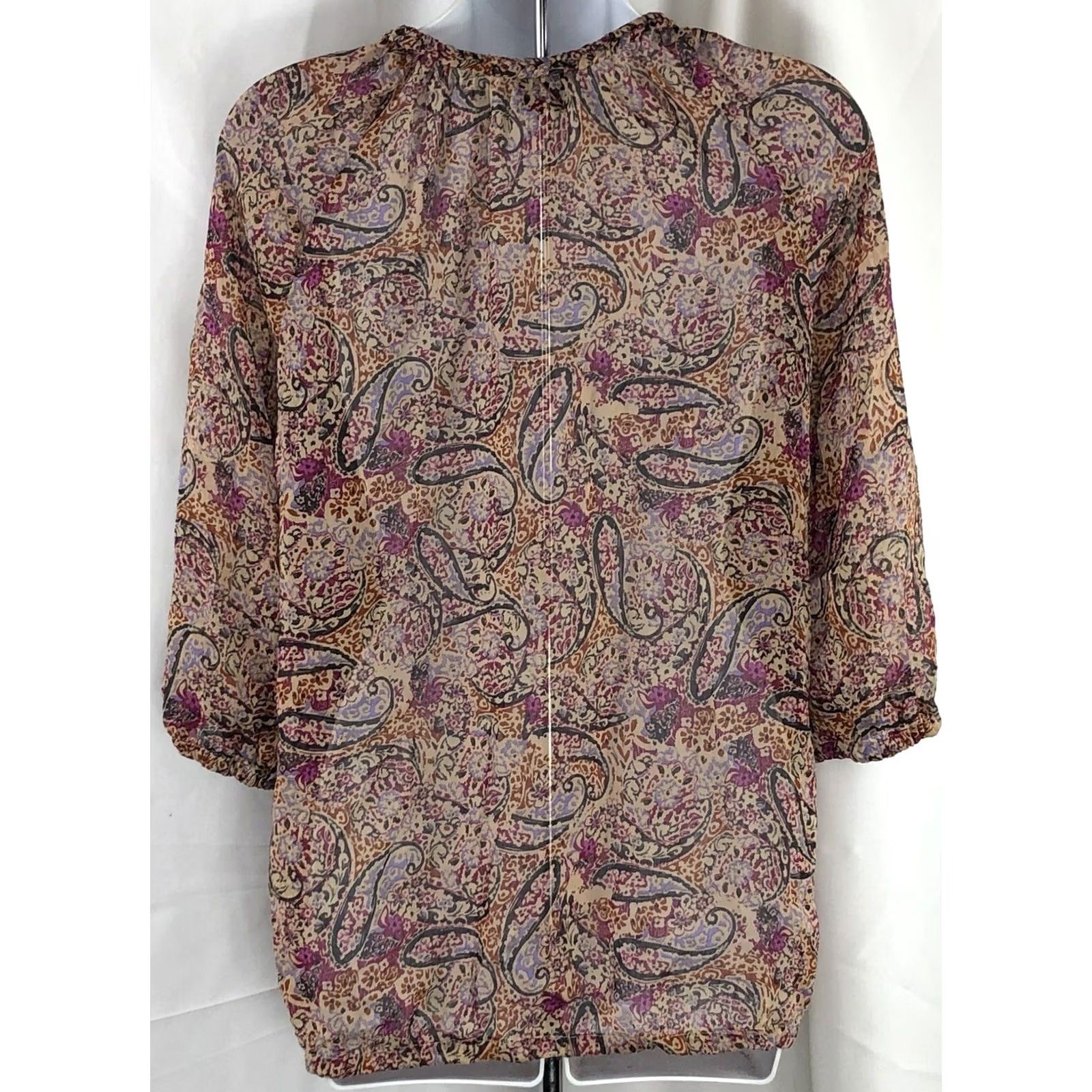 Faded Glory Faded Glory Chiffon Flowy Top Tan Red Multi Paisley Peasant LongSleeve Boho Size S / US 4 / IT 40 - 3 Thumbnail