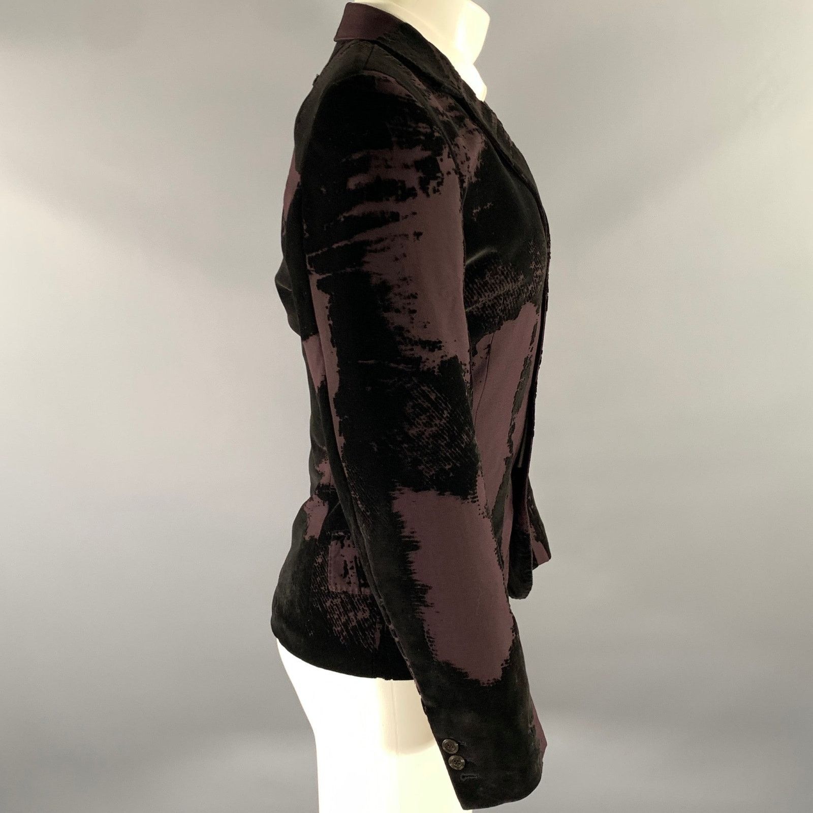 Jean Paul Gaultier JEAN PAUL GAULTIER Black Burgundy Devore Velvet Sport Coat Size 38R - 3 Thumbnail