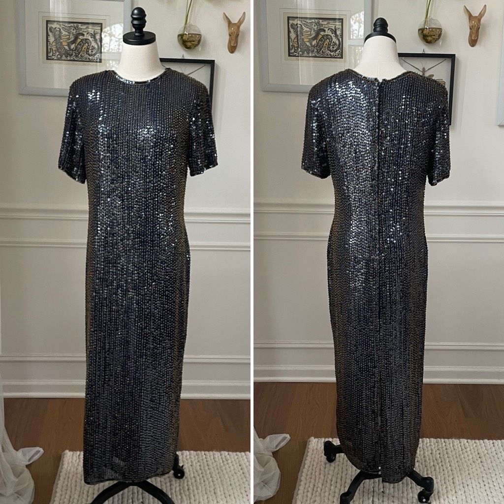 Vintage Vintage 80s 90s Modi Silk Heavily Beaded Sequin Dark Blue Am Size M / US 6-8 / IT 42-44 - 1 Thumbnail