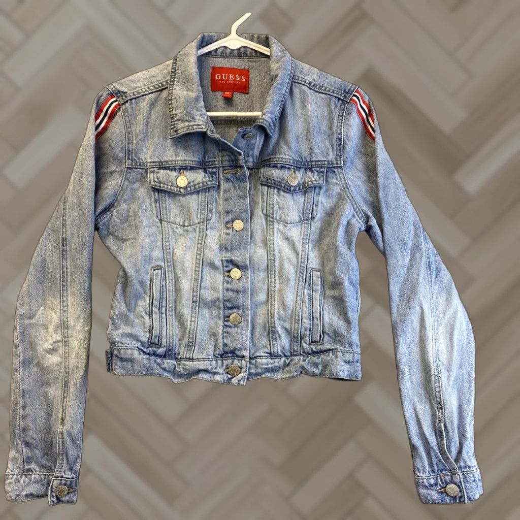 Guess VINTAGE GUESS Jeans Denim Jacket Womens Slim Button Long Sleeve M Blue Collared Casual Coat Jacket - 94-48 Size M / US 6-8 / IT 42-44 - 1 Thumbnail