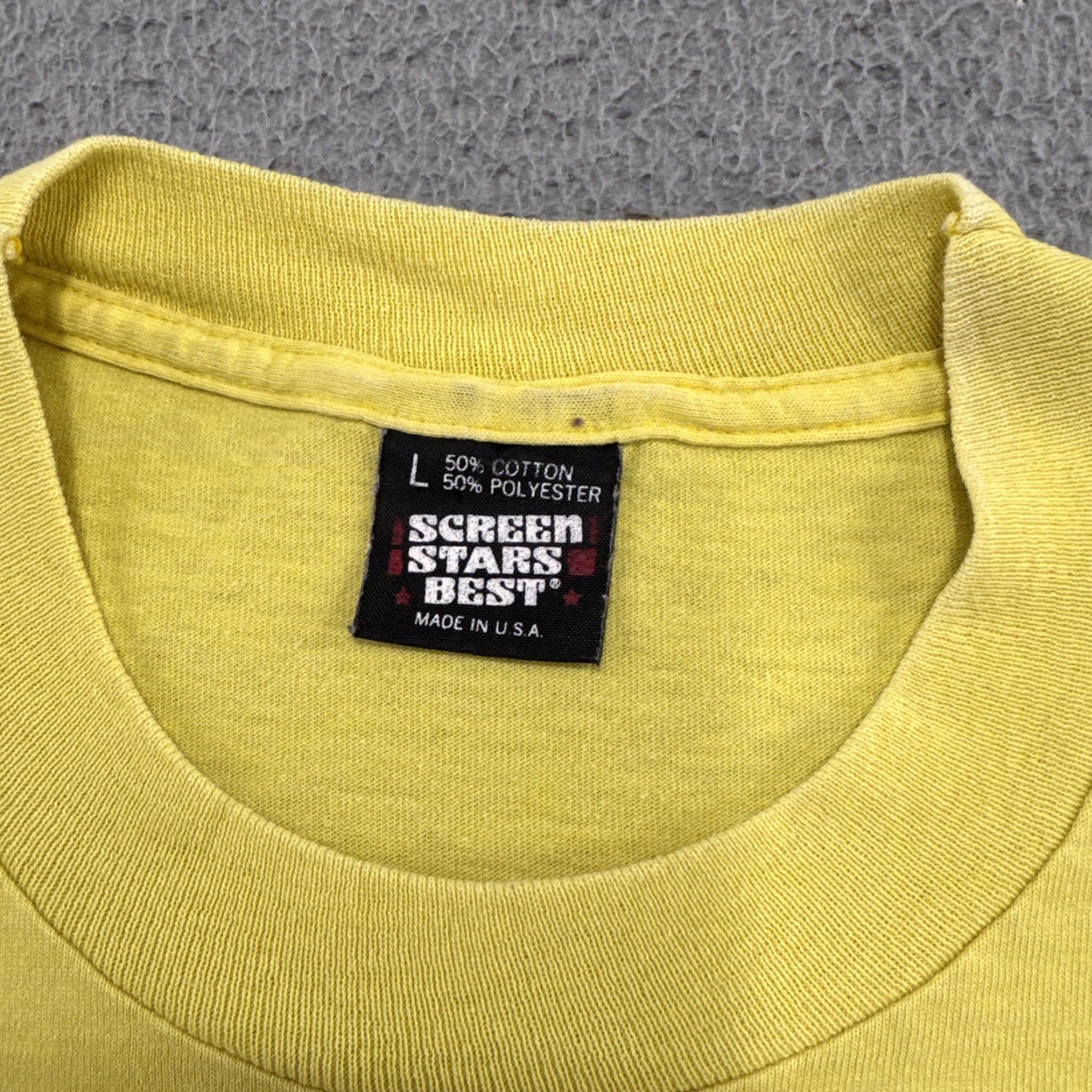 Fruit Of The Loom VINTAGE Fruit of the Loom Shirt Mens L Yellow 90s Single Stitch T-Shirt Size US L / EU 52-54 / 3 - 4 Thumbnail
