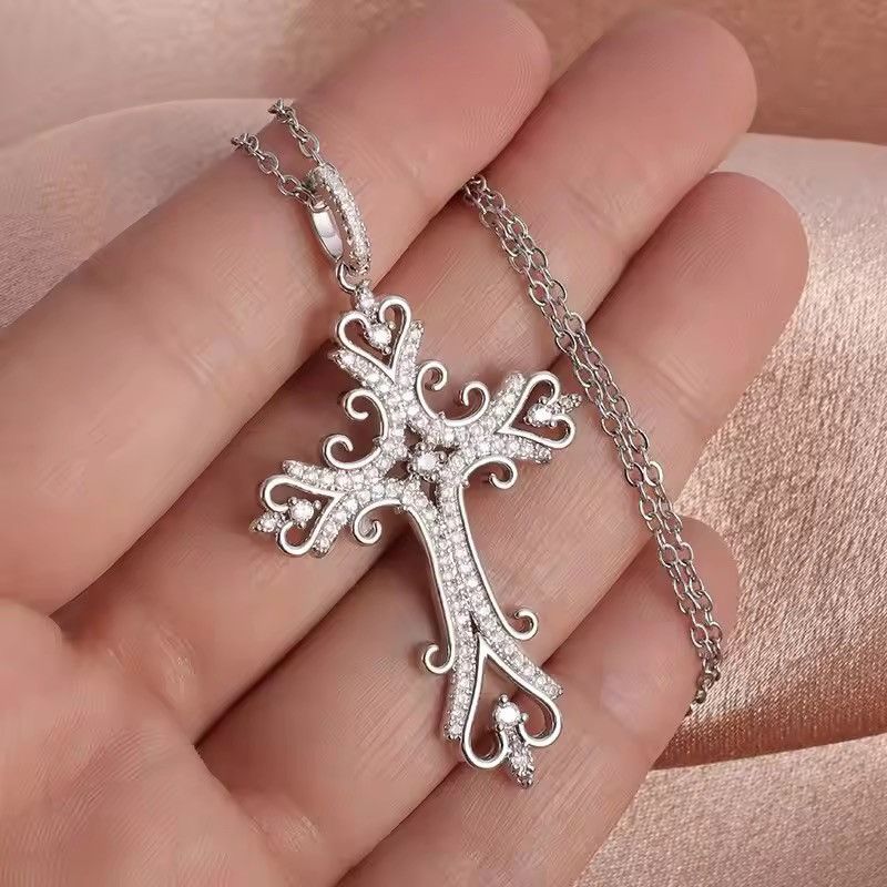 Jewelry Unique Carved Cross Pendant Necklace Size ONE SIZE - 1 Thumbnail