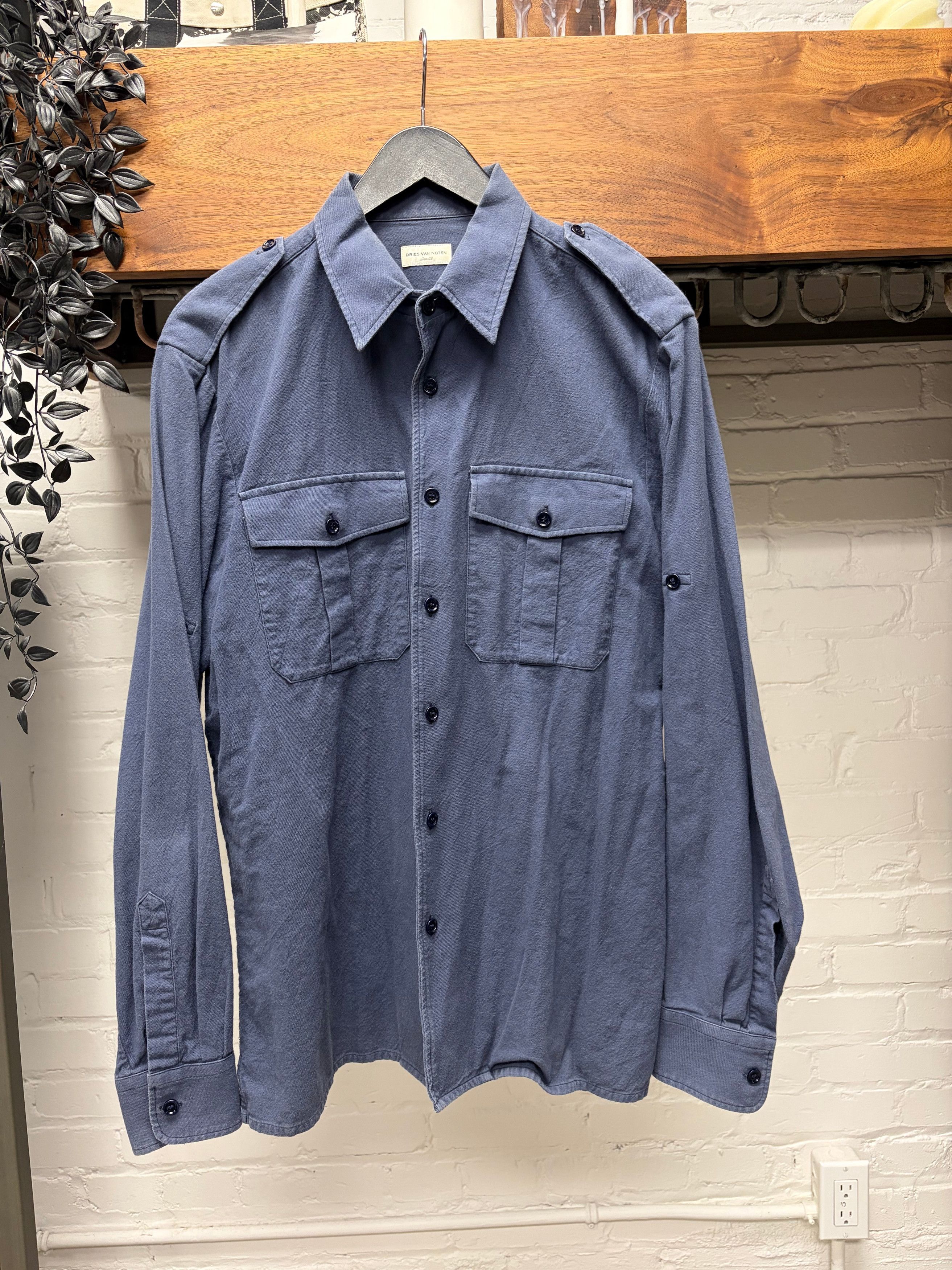 Dries Van Noten Dries Van Noten Uniform Blue Military Epaulette Button Up Shirt Size US L / EU 52-54 / 3 - 1 Thumbnail