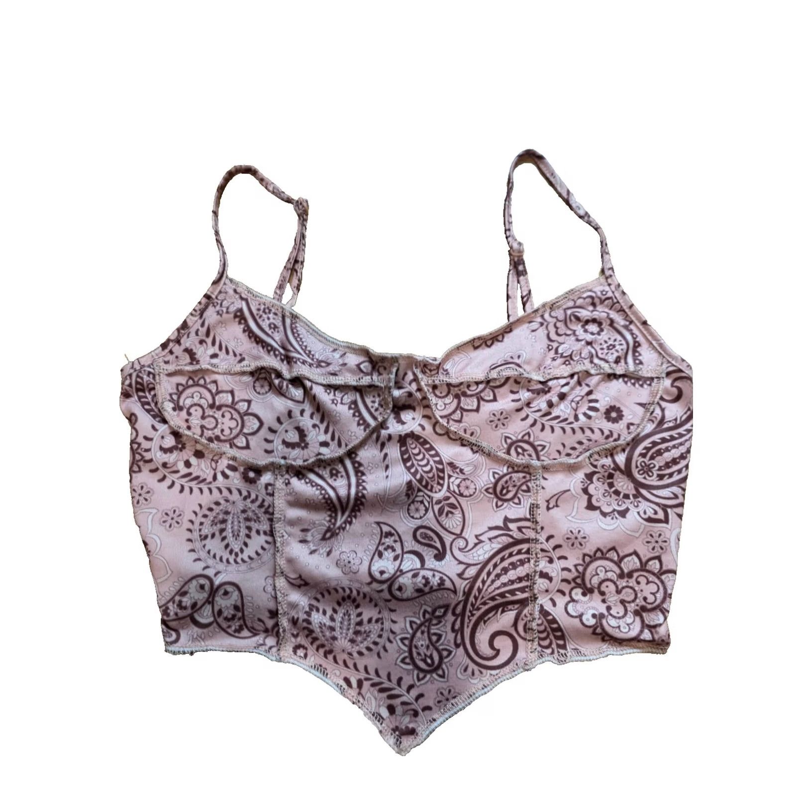 Shein SheIn Cami Crop Top Womens Size S Pink Paisley Print Spaghetti Strap Pullover V-Neck Cropped Tank Lightweight Casual Floral Sleeve-less Size S / US 4 / IT 40 - 2 Thumbnail