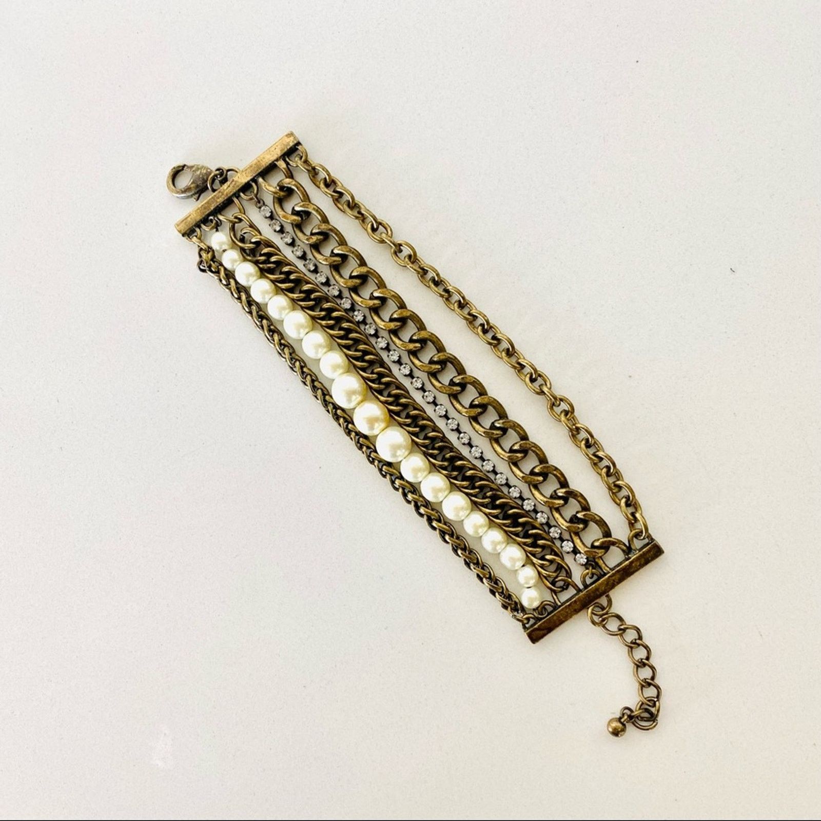 Nordstrom Cream Gold Brass White Pearl Bracelet Cuff Jewelry, Women's