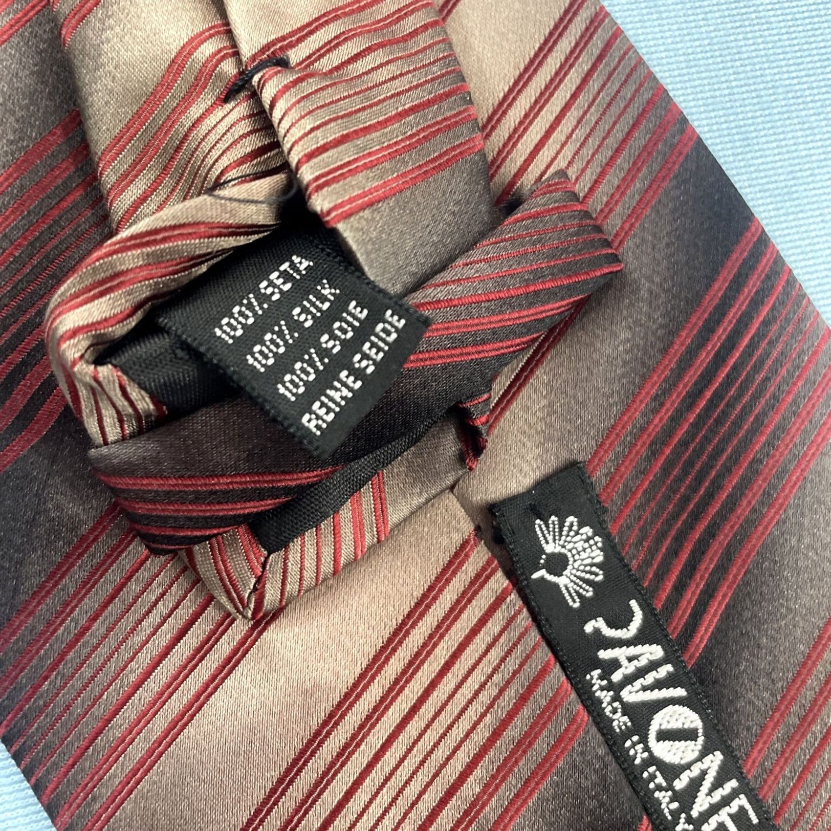 Vintage VINTAGE Repp Geometric Illusion Necktie Silk ITALY 4x57" Silver Red Abstract Pattern Designer Wide Men’s Tie Size ONE SIZE - 6 Thumbnail