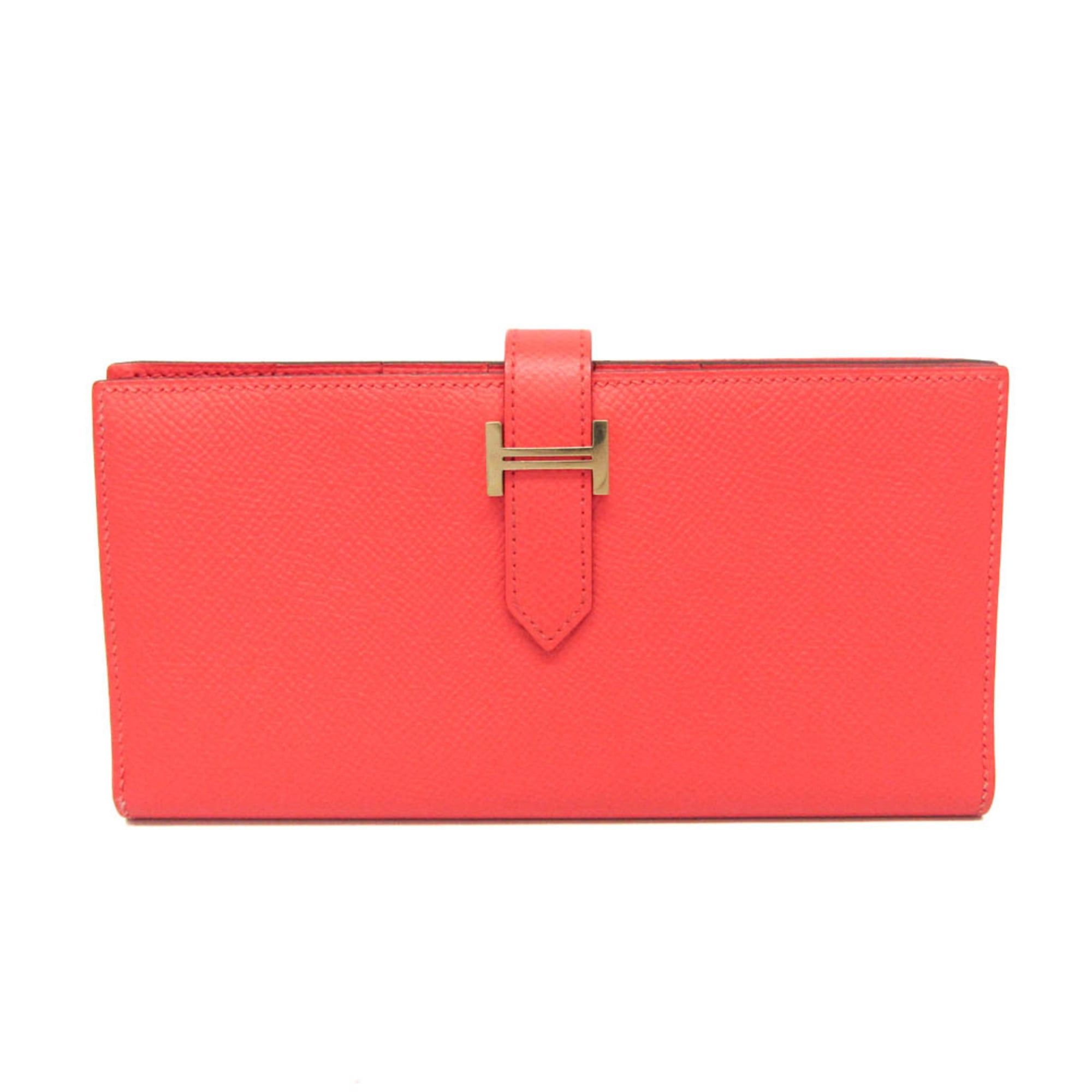 Hermes Hermes Bearn Bearn Soufflé Women's Epsom Leather Long Wallet (bi-fold) Salmon Pink Size ONE SIZE - 1 Thumbnail