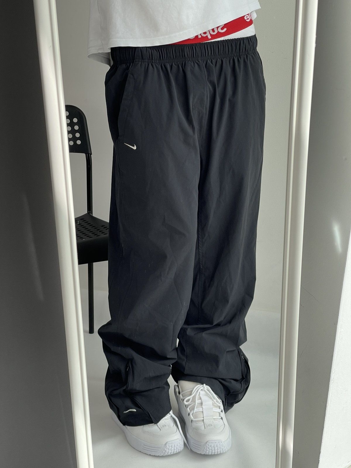 Pre-owned Nike X Vintage Nike Baggy Vintage Y2k Nylon Track Pants Joggers Hype Xl In Black/white