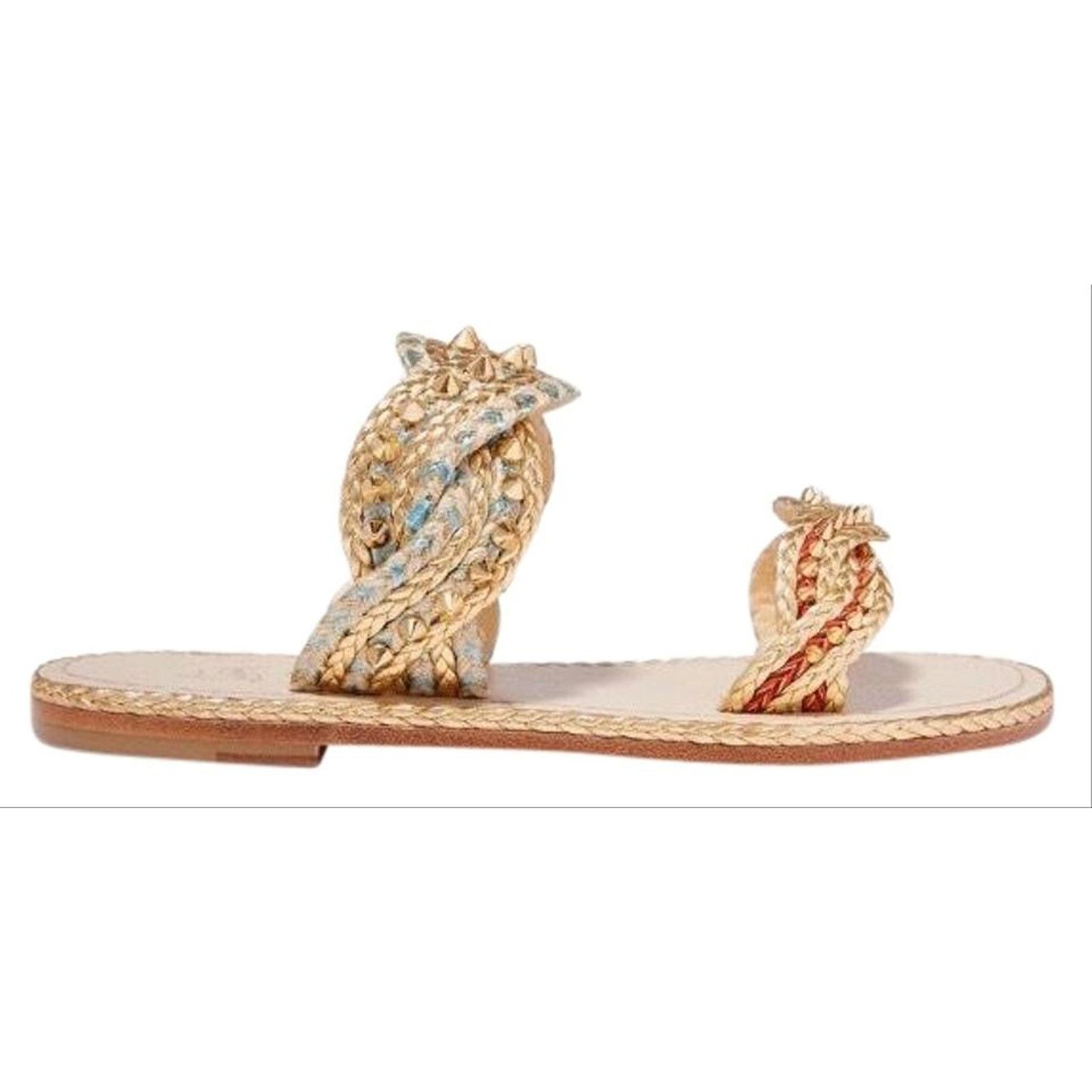 Christian Louboutin CHRISTIAN LOUBOUTIN studded braided metallic leather sandals Size US 7 / IT 37 - 1 Thumbnail