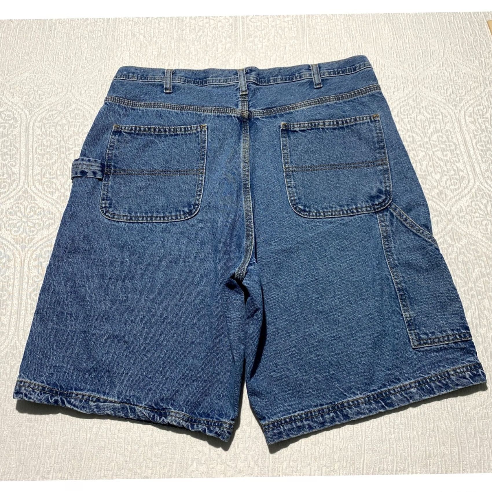 Vintage Rugged Wear Mens Carpenter Shorts Blue Denim Medium Wash Relaxed Fit 36 Jorts Cargo 5-Pocket Workwear Denim Shorts Mens 36 Blue Size US 36 / EU 52 - 2 Thumbnail