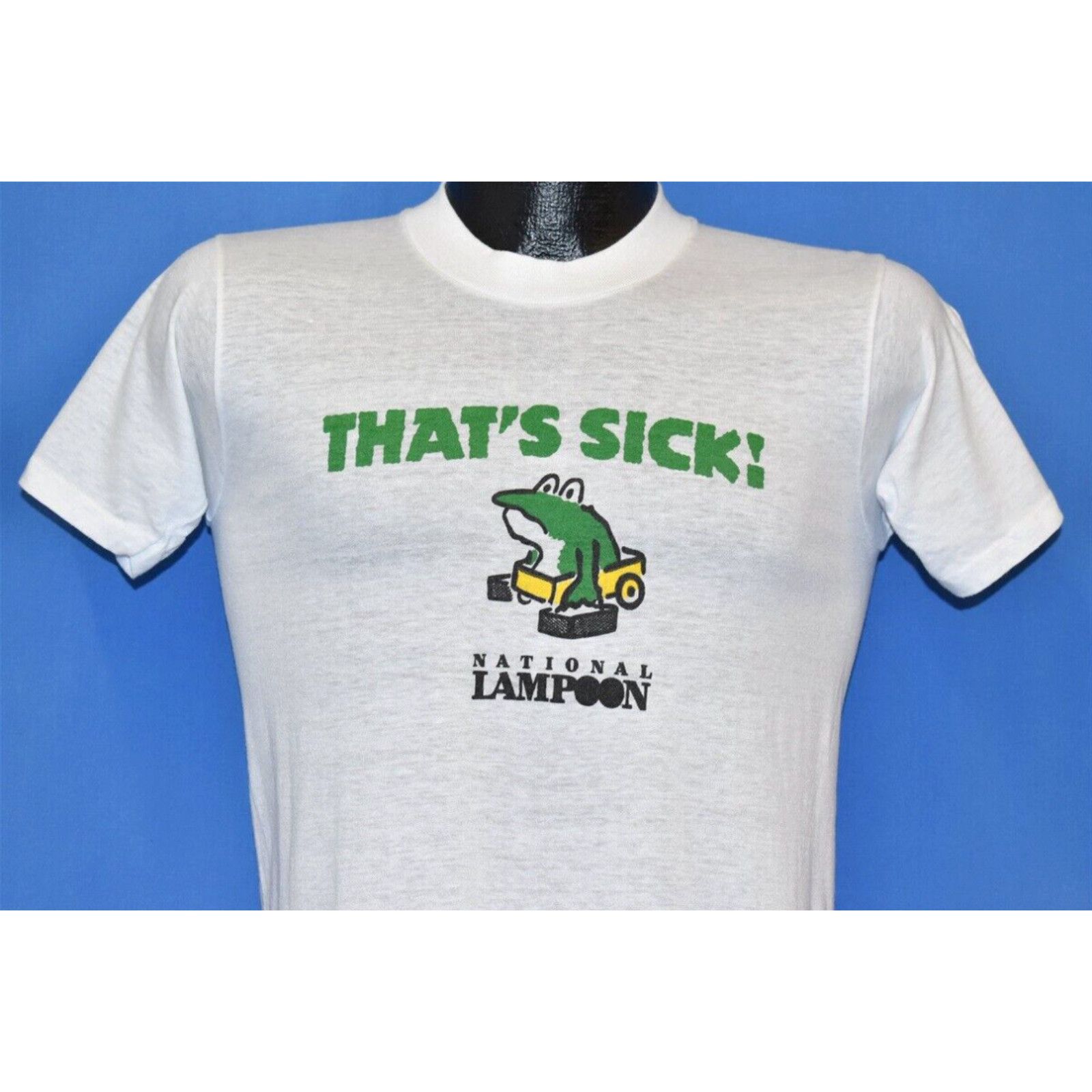 Image of Vintage 70's That's Sick National Lampoon Frog Not Funny Sketch Comedy T-Shirt S in White (Size Sma