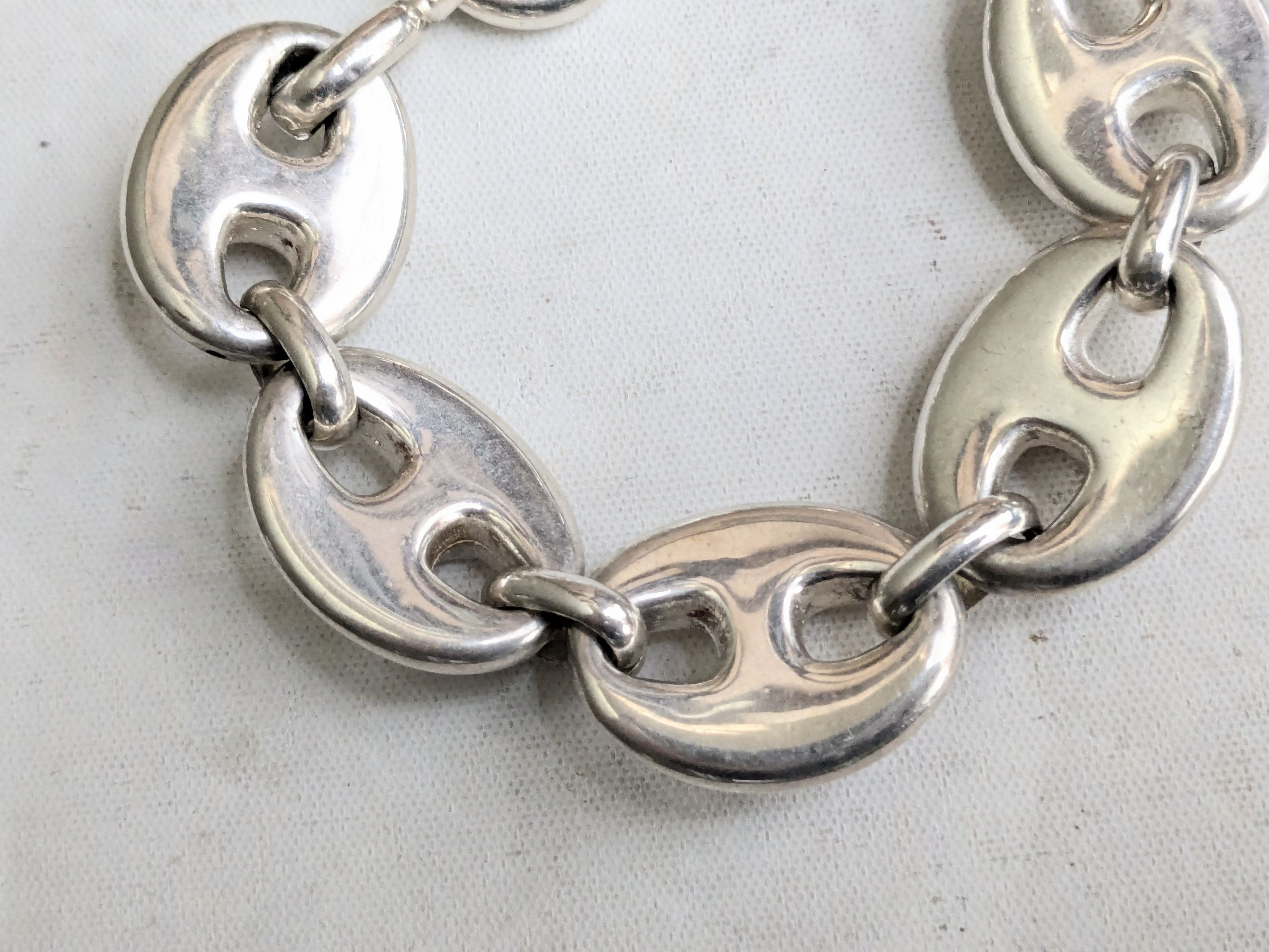 Jewelry Vintage Sterling Silver Bracelet Mariner Anchor Puffy Hollow Size 26 - 8 Thumbnail