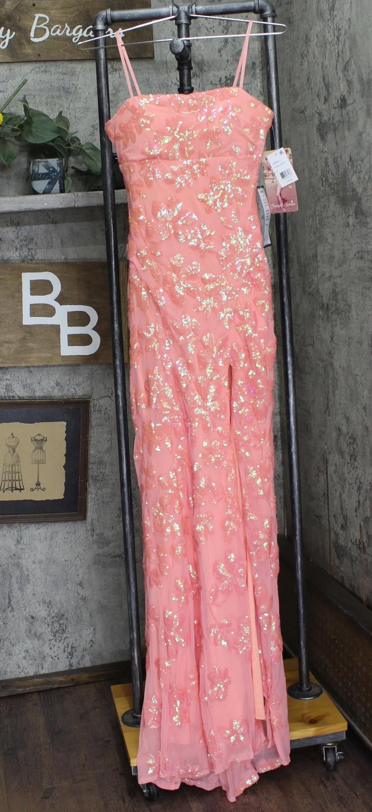 Nwt Emerald Sundae Floral-sequined Gown Coral Peach Pink S