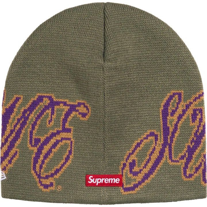 New Era × Supreme Supreme New Era Cursive Beanie Olive Size ONE SIZE - 5 Thumbnail