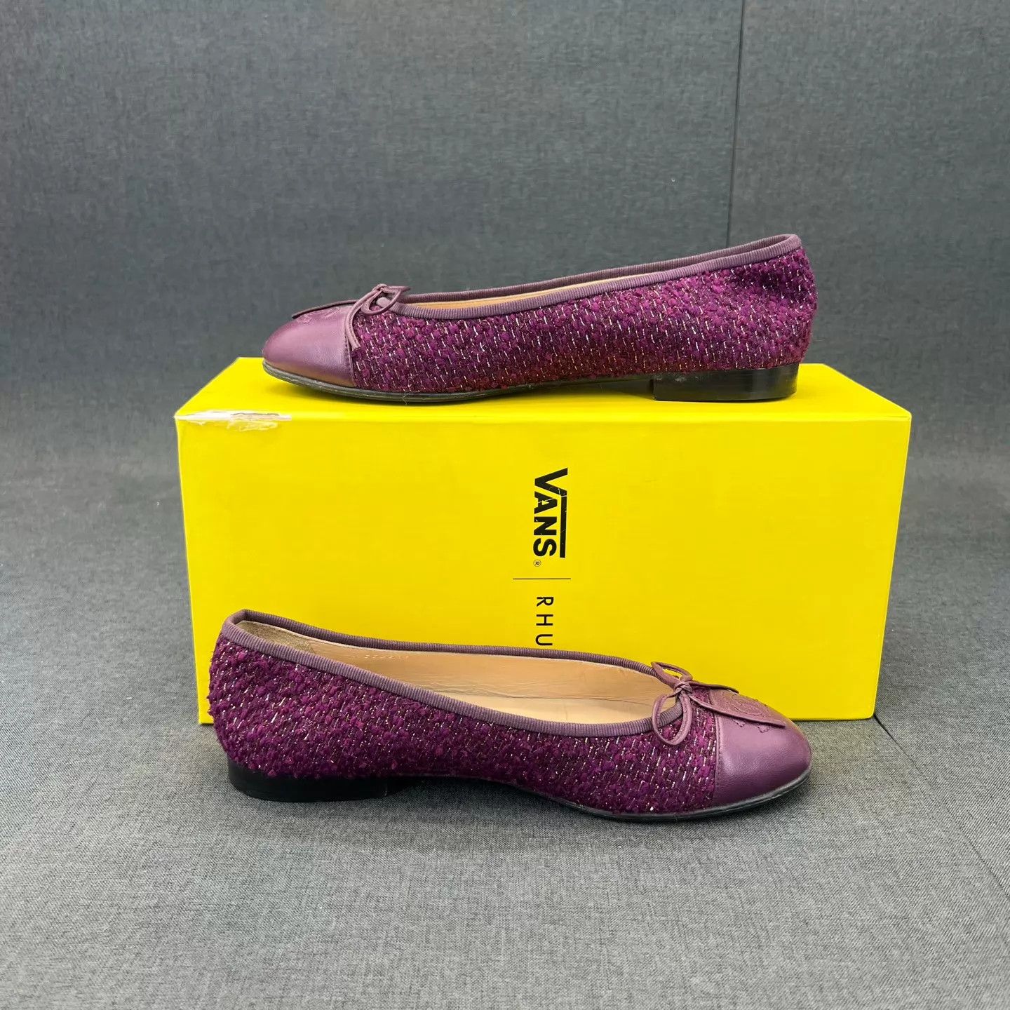 Chanel Chanel Tweed Ballet Flats Purple 37.5 with Box Size US 7 / IT 37 - 3 Thumbnail