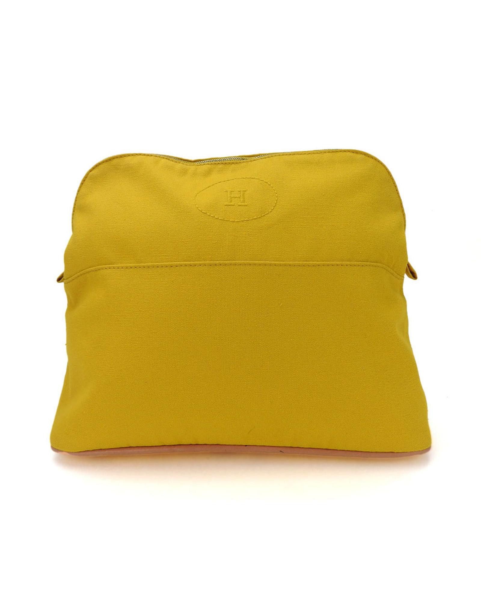 image of Hermes Yellow Canvas Clutch Bag, Women's