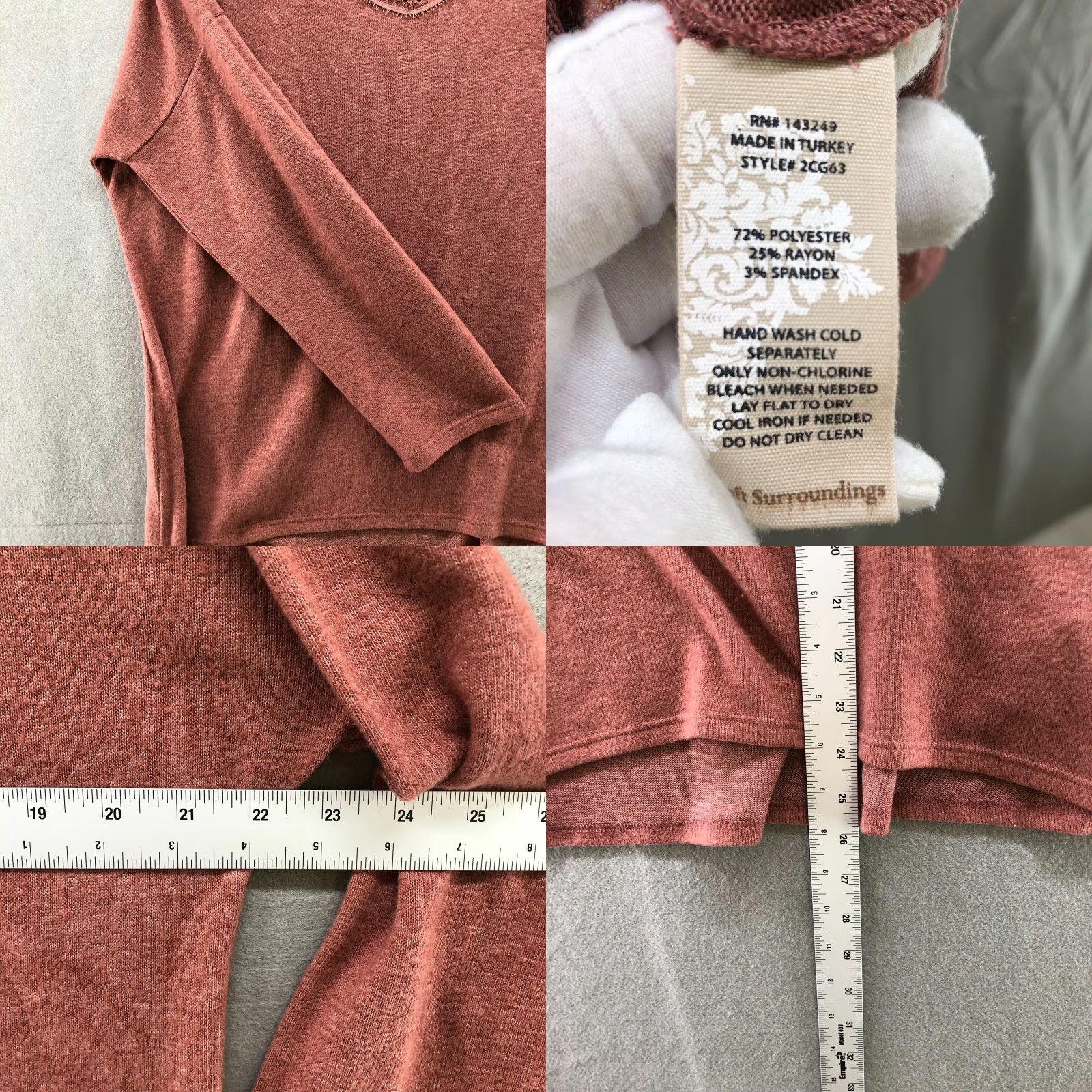 Soft Surroundings Soft Surroundings Sweater Womens M Rose Pink V-Neck Lace Trim Tight Knit Size M / US 6-8 / IT 42-44 - 8 Thumbnail