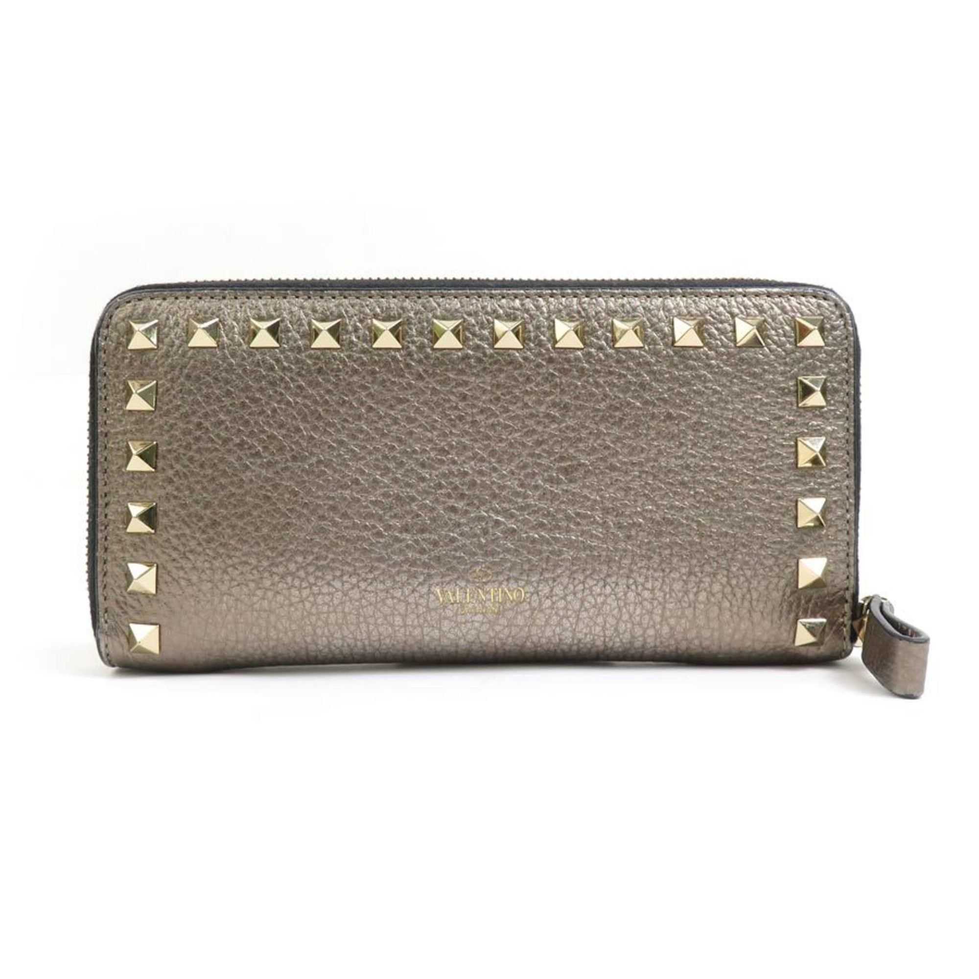 Valentino Valentino Garavani Round Long Wallet Rockstud Leather Gold x Black Women's 55924g Size ONE SIZE - 1 Thumbnail