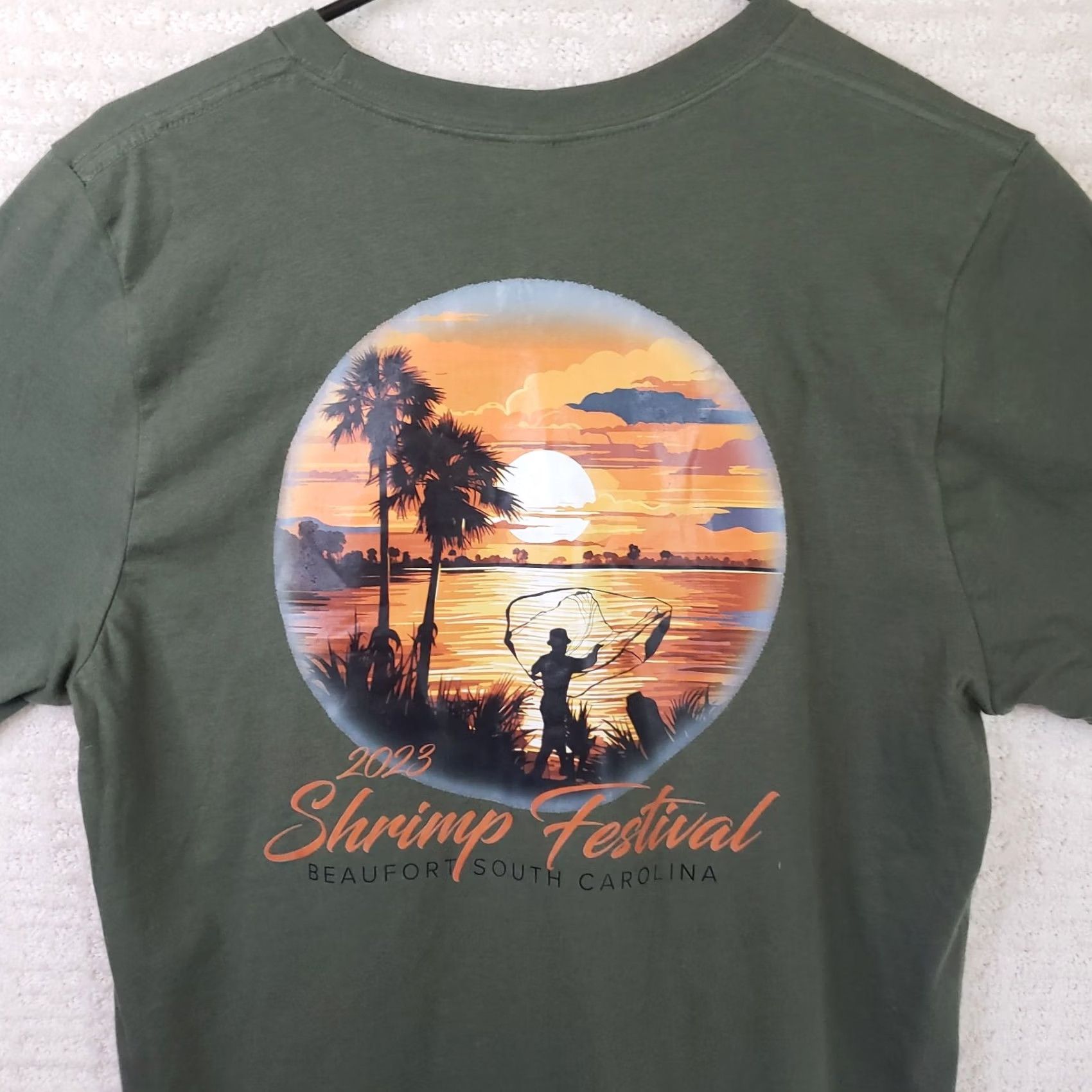 Shrimps Canvas T-Shirt Men M Green Short Sleeve Shrimp Graphics Beaufort Shrimp Festival New! Size US M / EU 48-50 / 2 - 7 Thumbnail