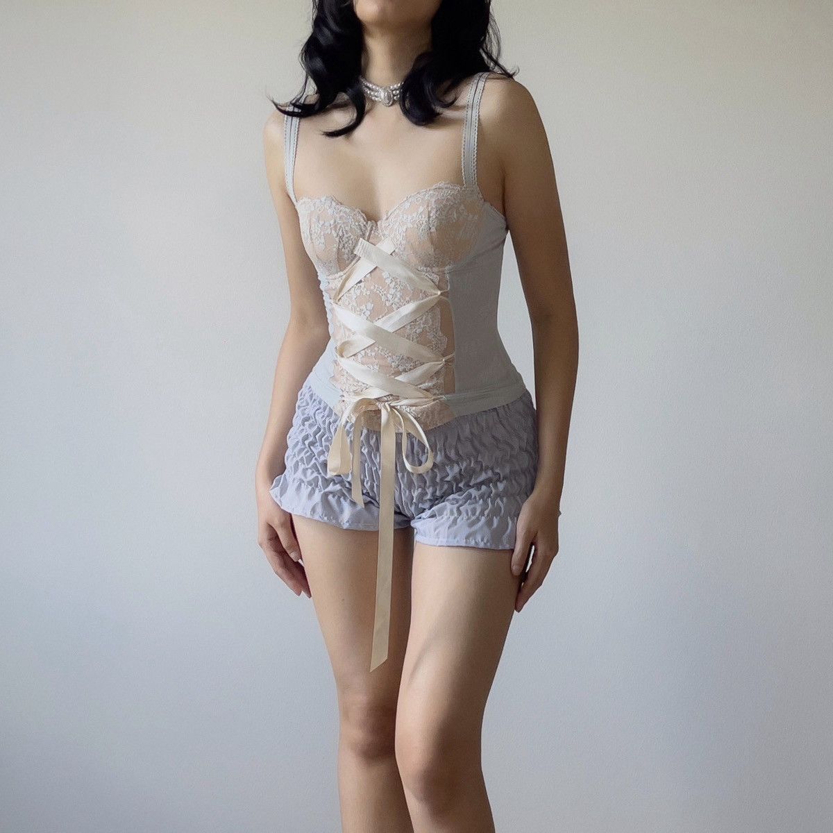 Other Romantic Rampage Blue Mesh & Lace Bustier Top (36B/34C) Size M / US 6-8 / IT 42-44 - 1 Thumbnail
