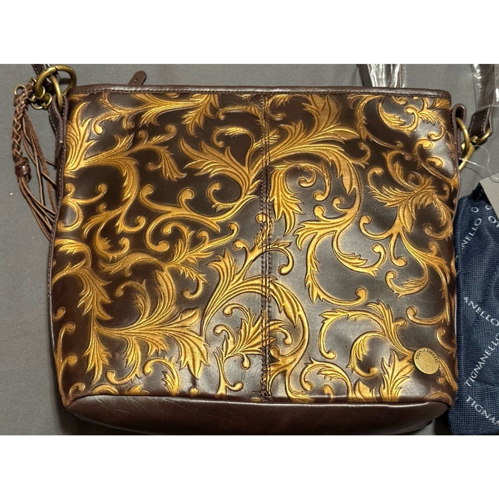Vintage TIGNANELLO Prescott Hobo Brown Leather Women Dust Bag NWT 59 Brown on Brown Size ONE SIZE - 2 Thumbnail