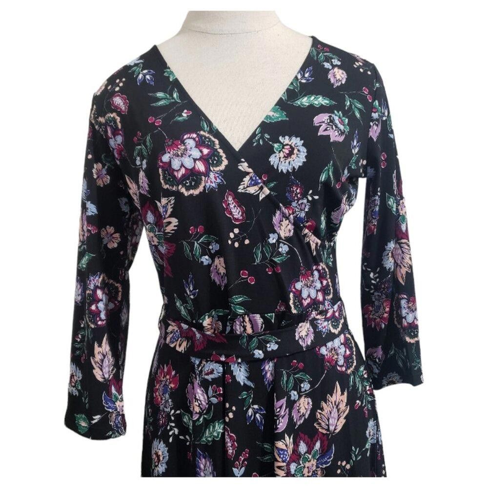 Warren Lotas CT1657 Leota Black Floral Swing Dress L Size L / US 10 / IT 46 - 2 Thumbnail