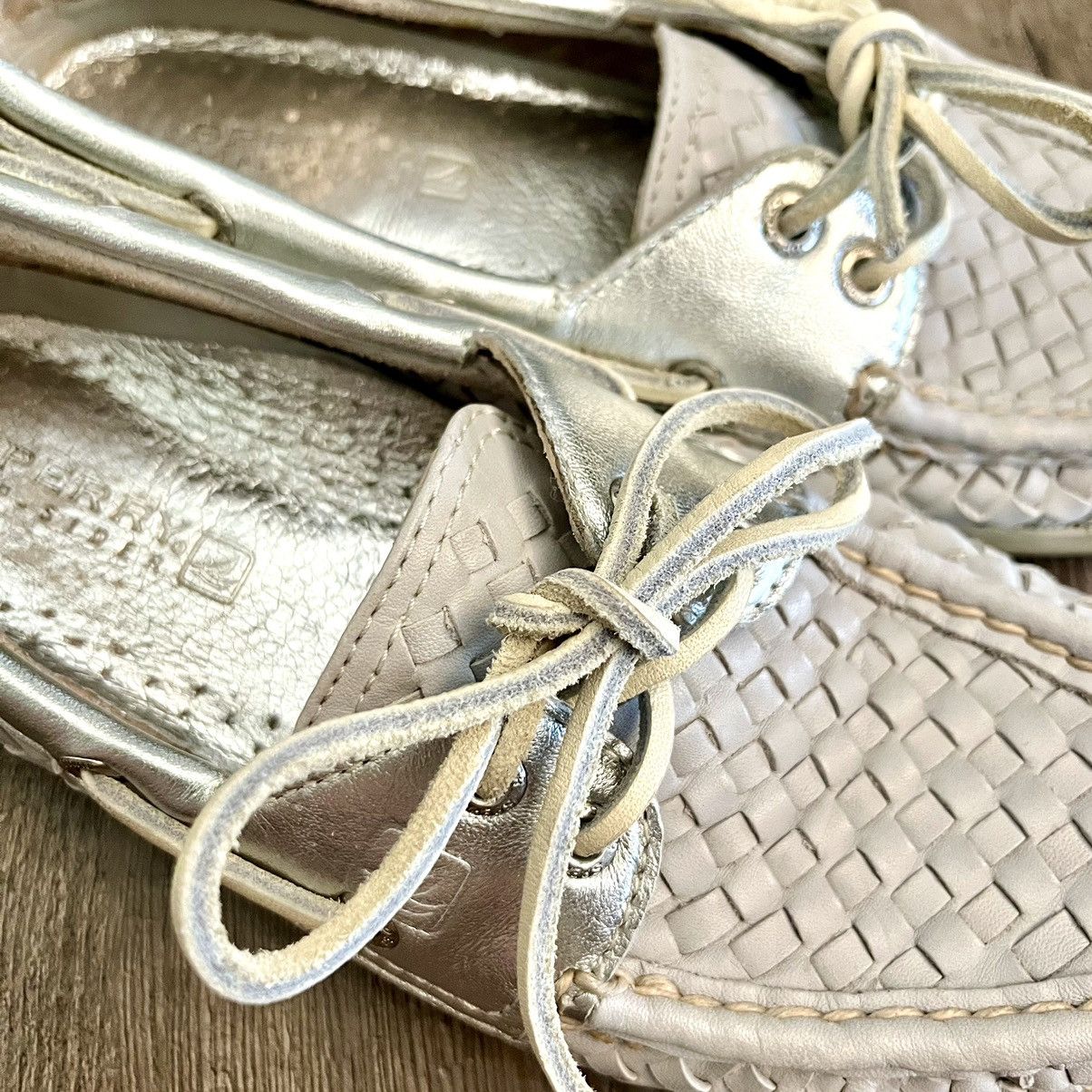 Sperry Sperry Top Slider Gray & Metallic Silver Woven Boat Shoes Size US 6.5 / IT 36.5 - 9 Thumbnail
