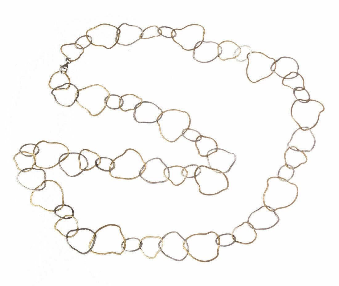 Designer Sterling Silver Etched Flat Link Flapper Necklace Size ONE SIZE - 1 Thumbnail