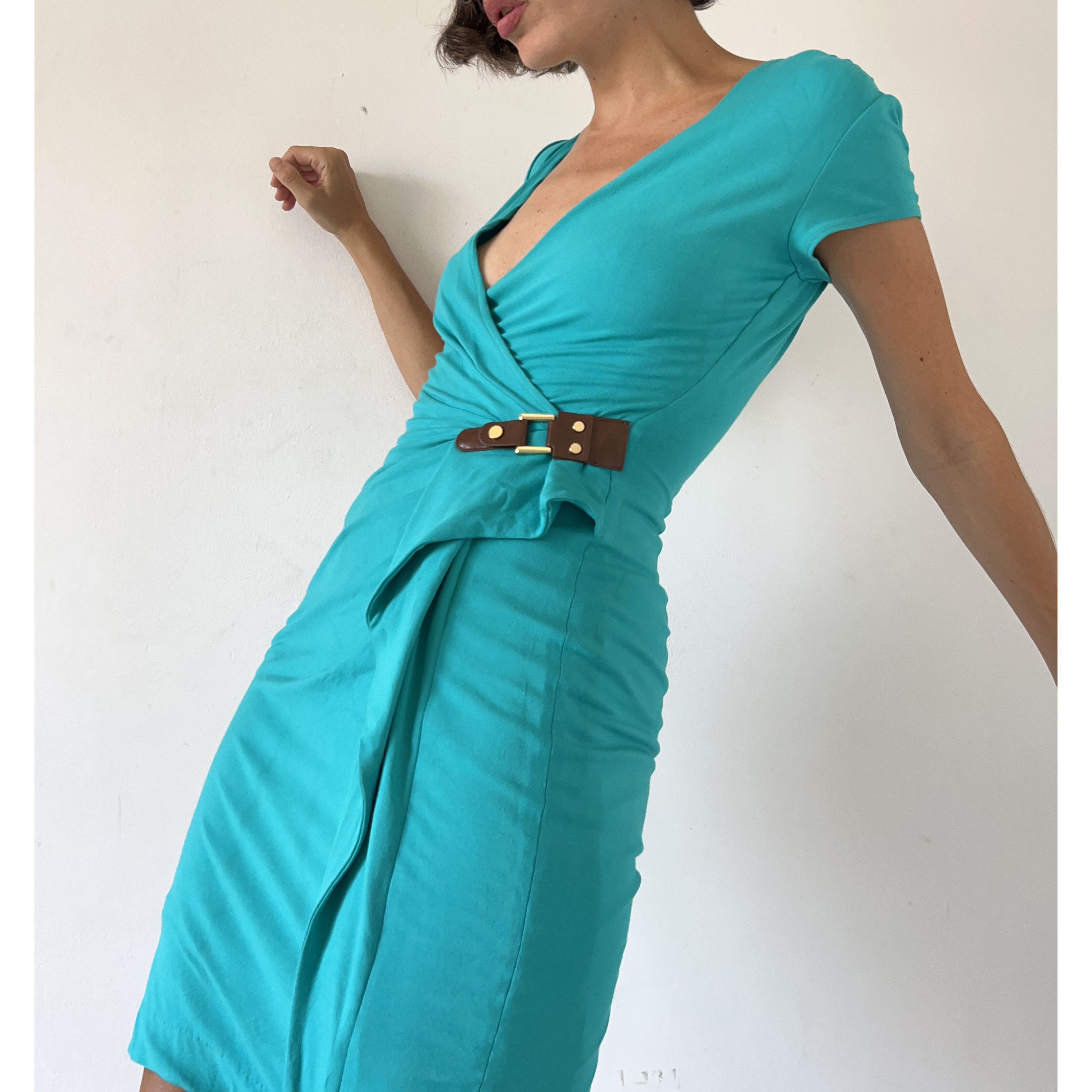 Vintage Vintage 90s CACHE Turquoise Knit Dress Size S / US 4 / IT 40 - 5 Thumbnail