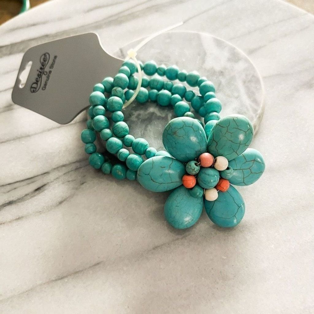 Jewelry Desiree Genuine Stone Dyed Turquoise Flower Bracelet Beaded Size ONE SIZE - 1 Thumbnail