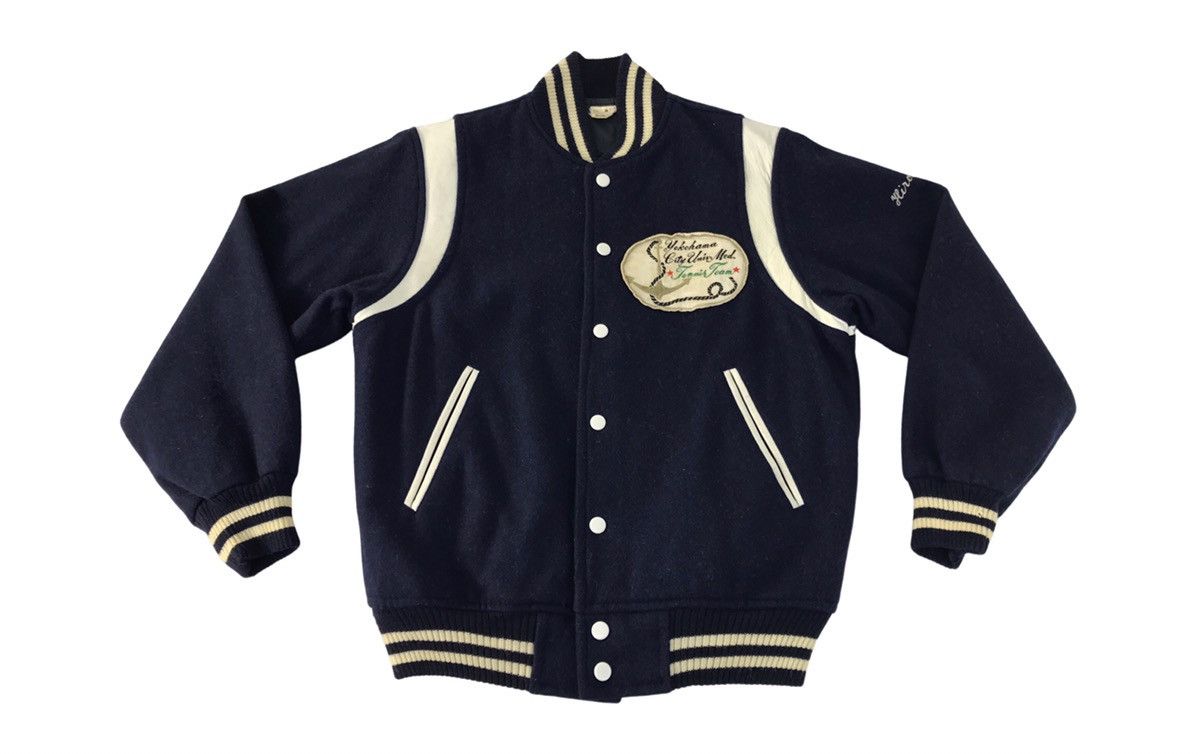 image of Varsity Jacket Yokohama Tennis Team Distressed Snap Button in Blue, Men's (Size Medium)
