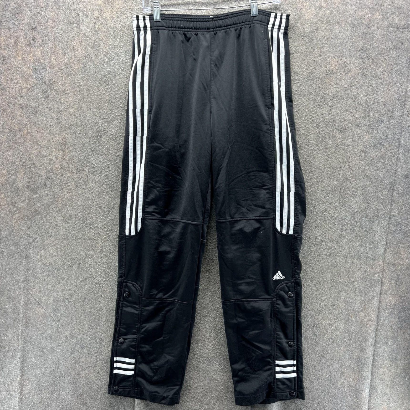 Adidas VINTAGE adidas Pants Mens Medium Black Snap Button 3 Stripe Track Y2K 2000s Size US 33 - 2 Thumbnail