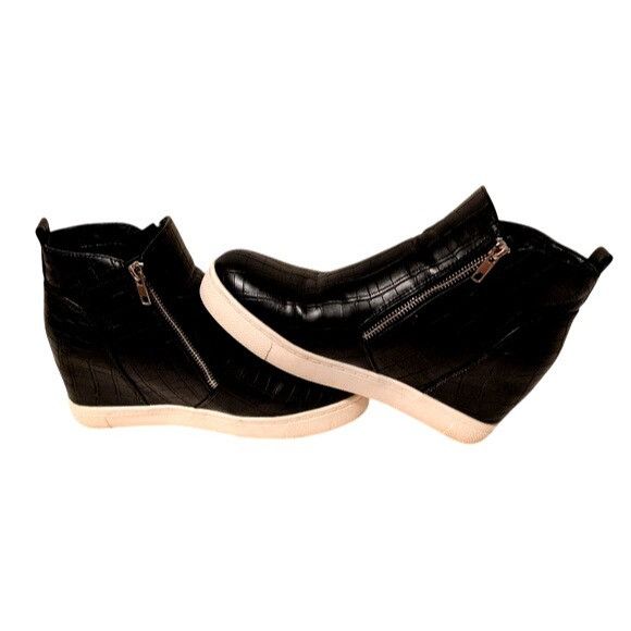 Other Black Croc-Embossed Dual Side Zip Wedge Sneakers Size 8.5 Size US 8.5 / IT 38.5 - 1 Thumbnail