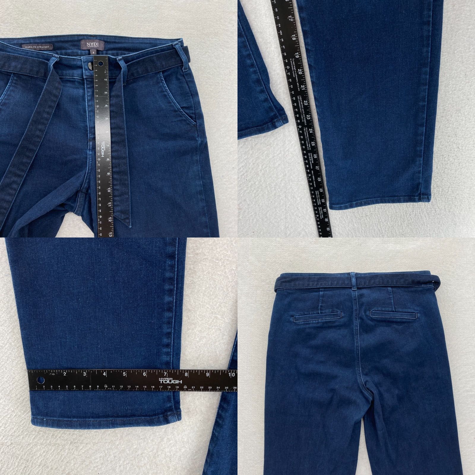 NYDJ NYDJ Marilyn Straight Jeans Women's 8 Dark Wash Blue Stretch Denim Tie Waist Size 30" / US 8 / IT 44 - 8 Thumbnail