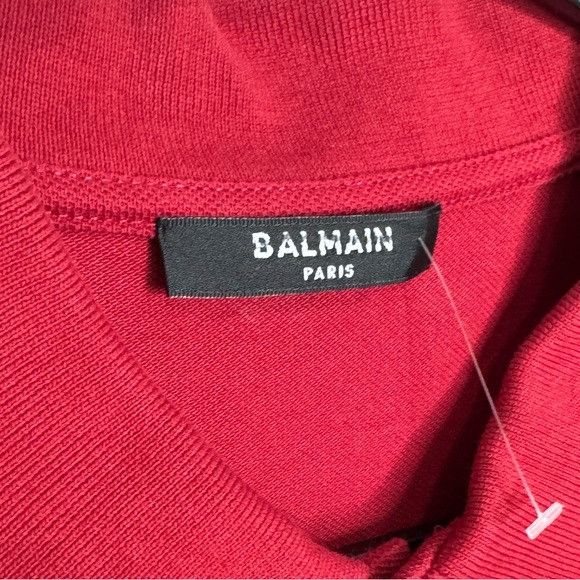 Balmain Balmain Pique Cotton Bulky Logo Polo Shirt Red Men’s Large Size US L / EU 52-54 / 3 - 3 Thumbnail