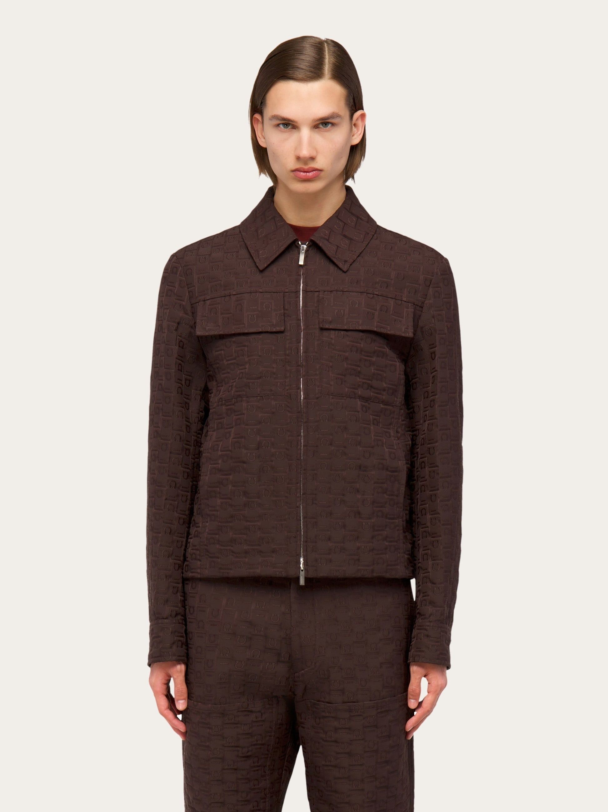Salvatore Ferragamo o1s1rm0226 Monogram Blouson Jacket in Brown Size US M / EU 48-50 / 2 - 2 Thumbnail