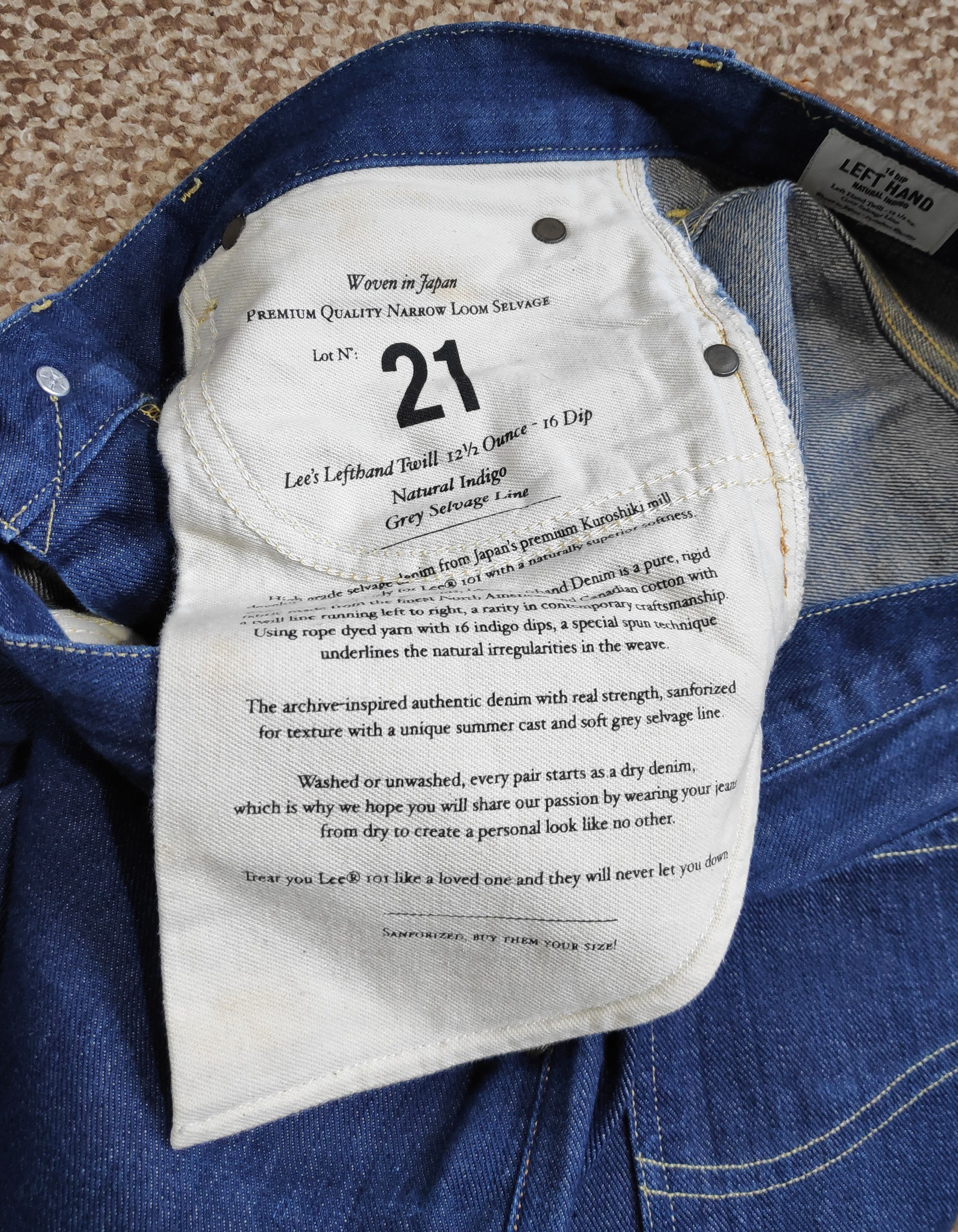 Lee Lee 101 Rider Selvedge Left Hand Twill Indigo Denim Jeans Size US 34 / EU 50 - 7 Thumbnail