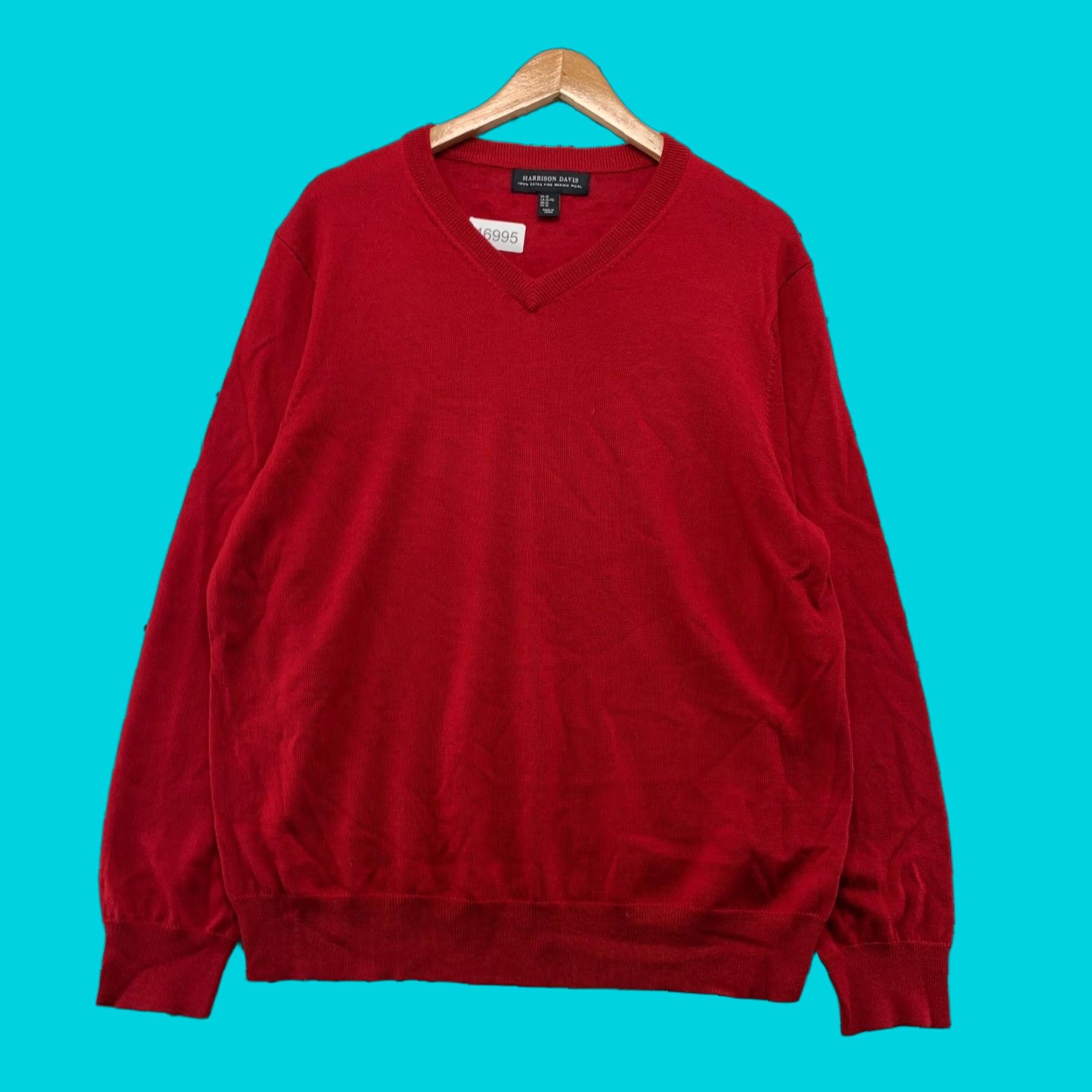 Vintage Harrison Davis Merino Wool Sweater Mens XL Red Lightweight V Neck Long Sleeve Size US XL / EU 56 / 4 - 1 Thumbnail