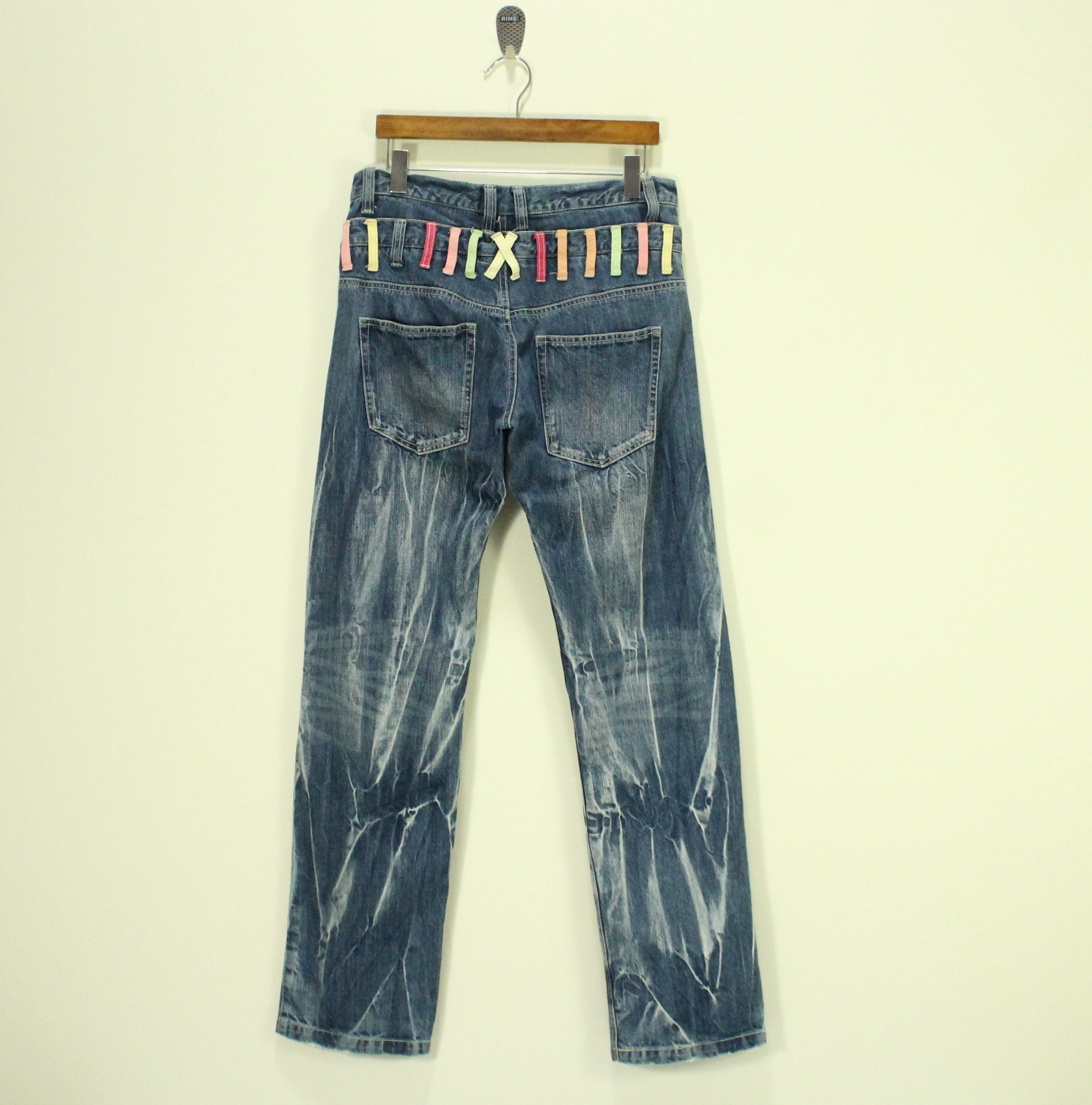 Japanese Brand Double Waist JUNGLE STORM Denim Marble Whisker Acid Washed Size US 33 - 9 Thumbnail
