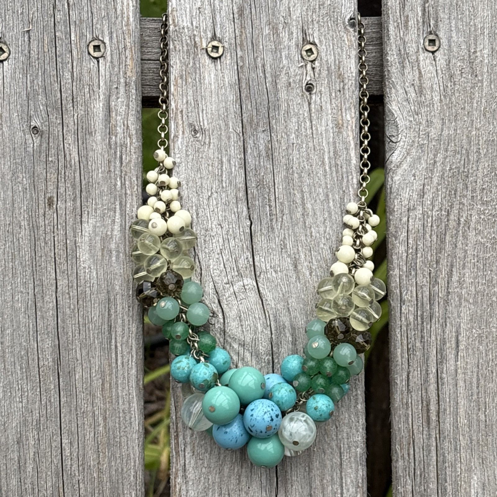 Vintage Lia Sophia Chunky Statement Necklace Faux Turquoise Jade Pea Size ONE SIZE - 2 Thumbnail