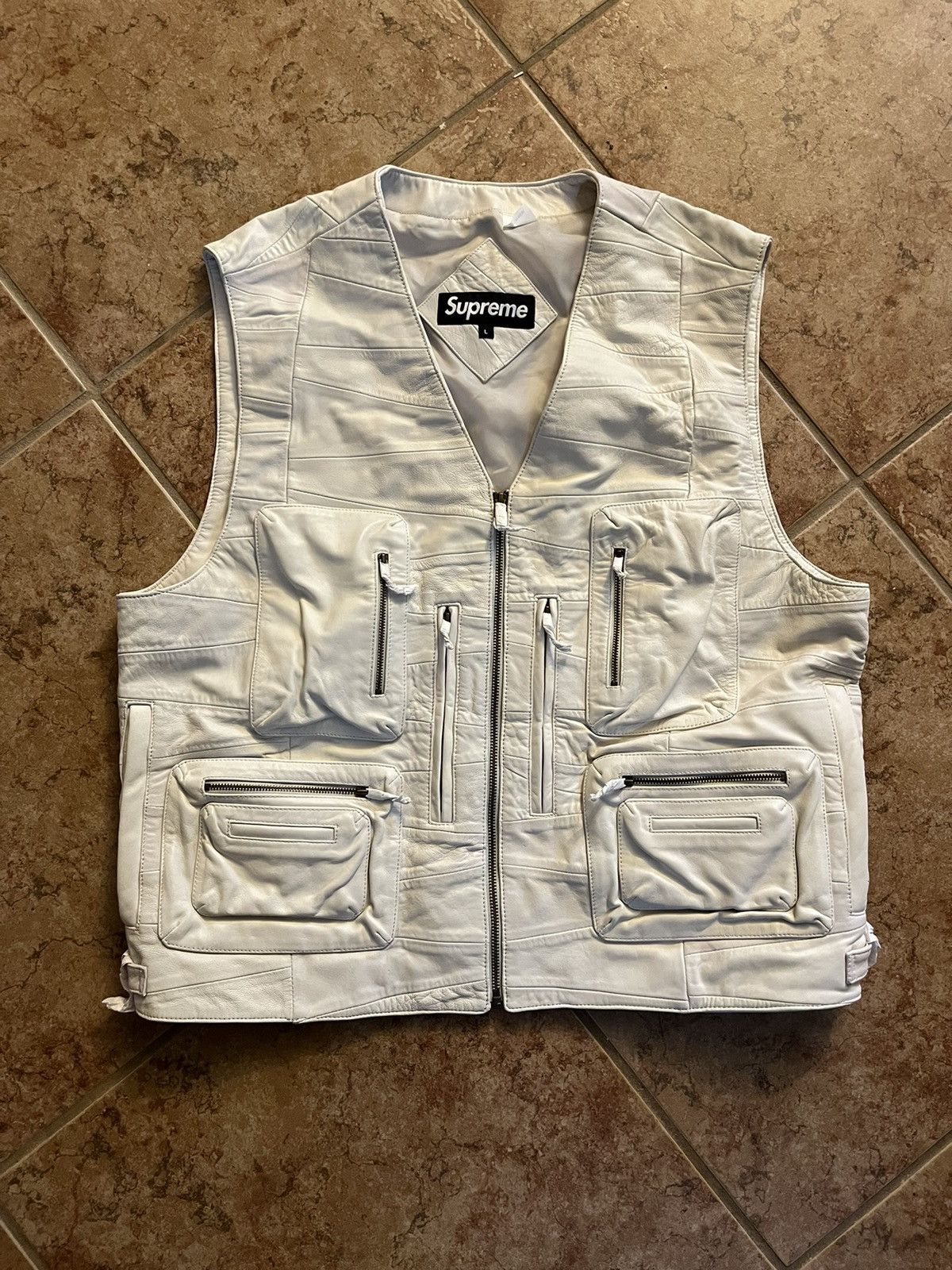 Supreme SS23 Supreme Leather cargo patchwork vest | Grailed