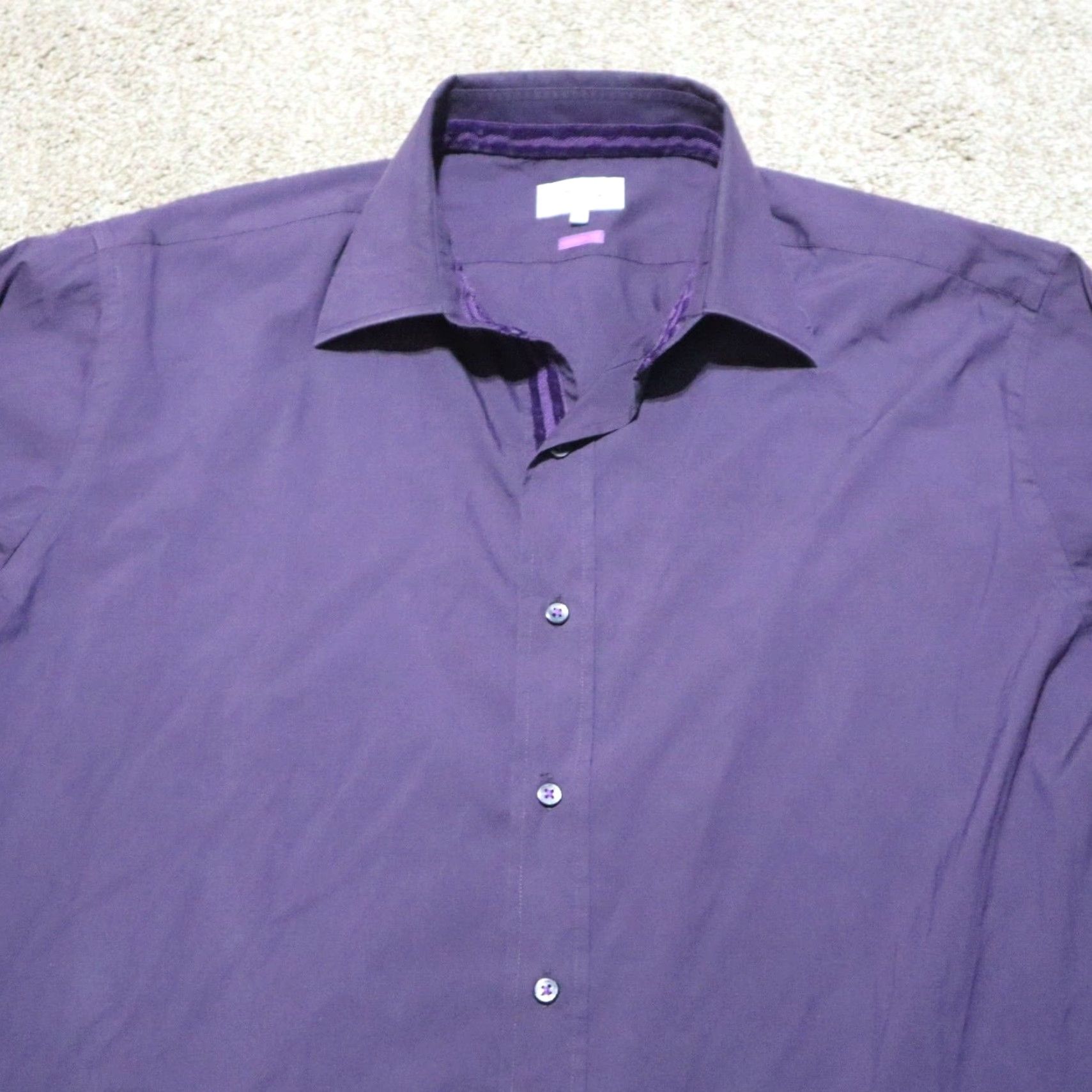 Lorenzo Uomo Lorenzo Uomo Shirt Button-Down L Purple Mens Long Sleeve Cotton Solid Sleeve Button Front Oxford Shirt Size US L / EU 52-54 / 3 - 2 Thumbnail